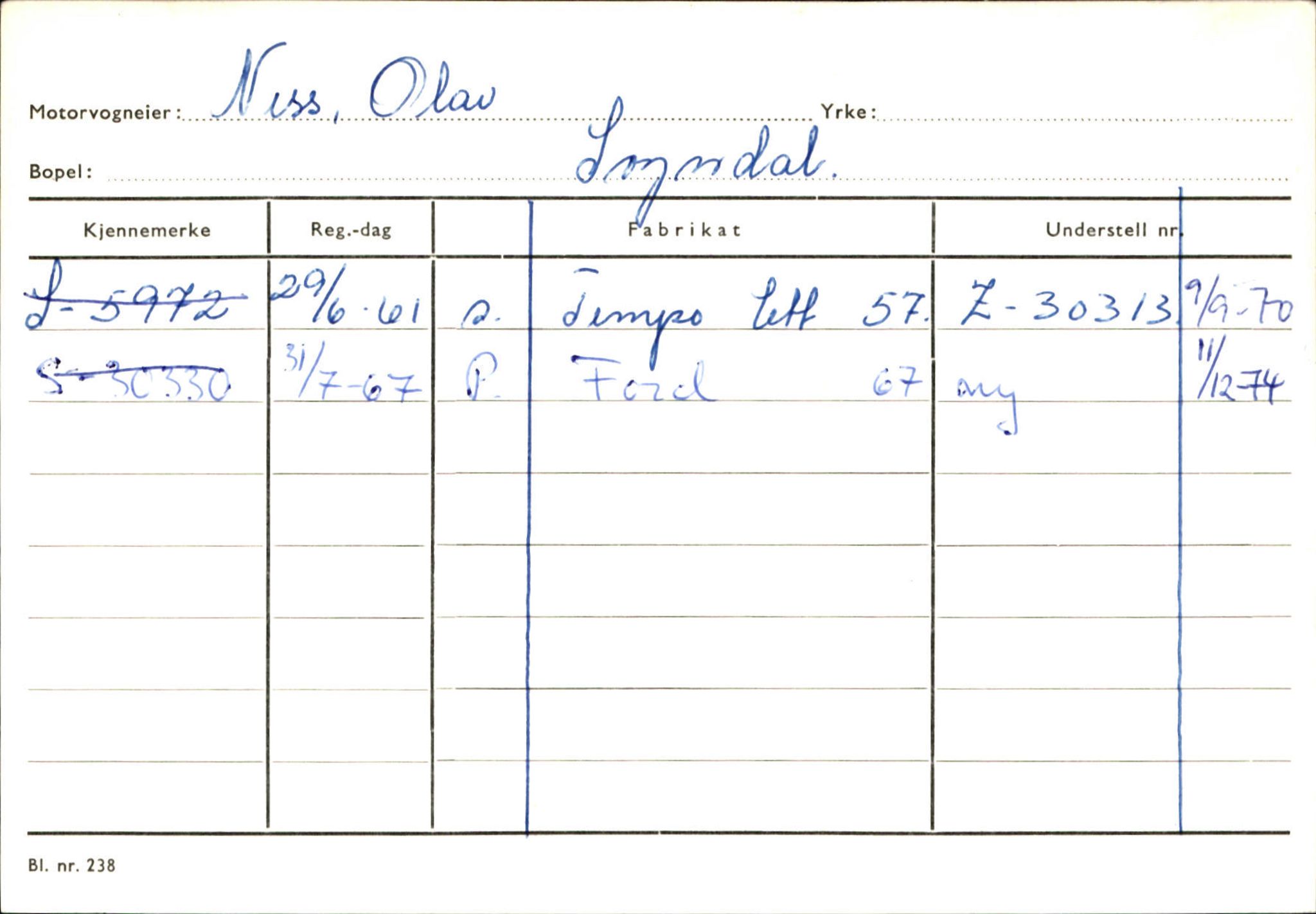 Statens vegvesen, Sogn og Fjordane vegkontor, SAB/A-5301/4/F/L0124: Eigarregister Sogndal A-U, 1945-1975, p. 1826