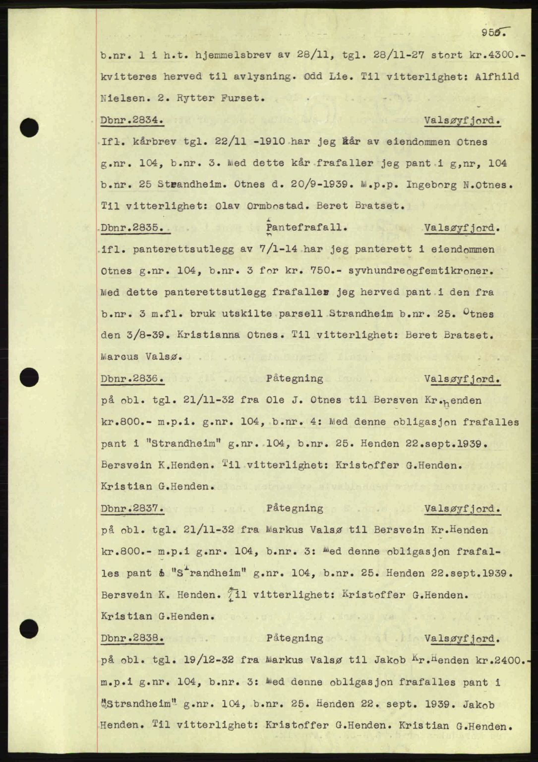 Nordmøre sorenskriveri, AV/SAT-A-4132/1/2/2Ca: Mortgage book no. C80, 1936-1939, Diary no: : 2834/1939