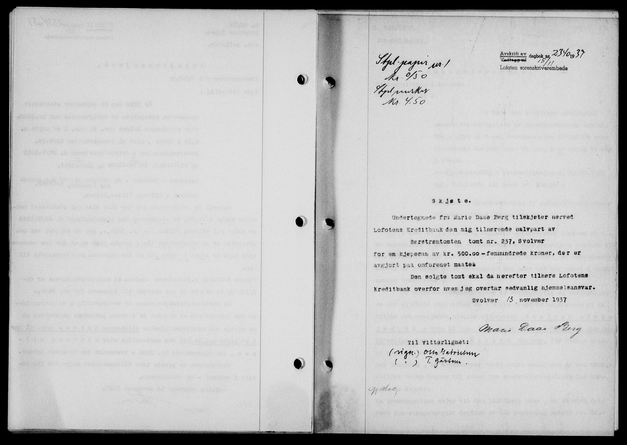 Lofoten sorenskriveri, SAT/A-0017/1/2/2C/L0003a: Mortgage book no. 3a, 1937-1938, Diary no: : 2340/1937