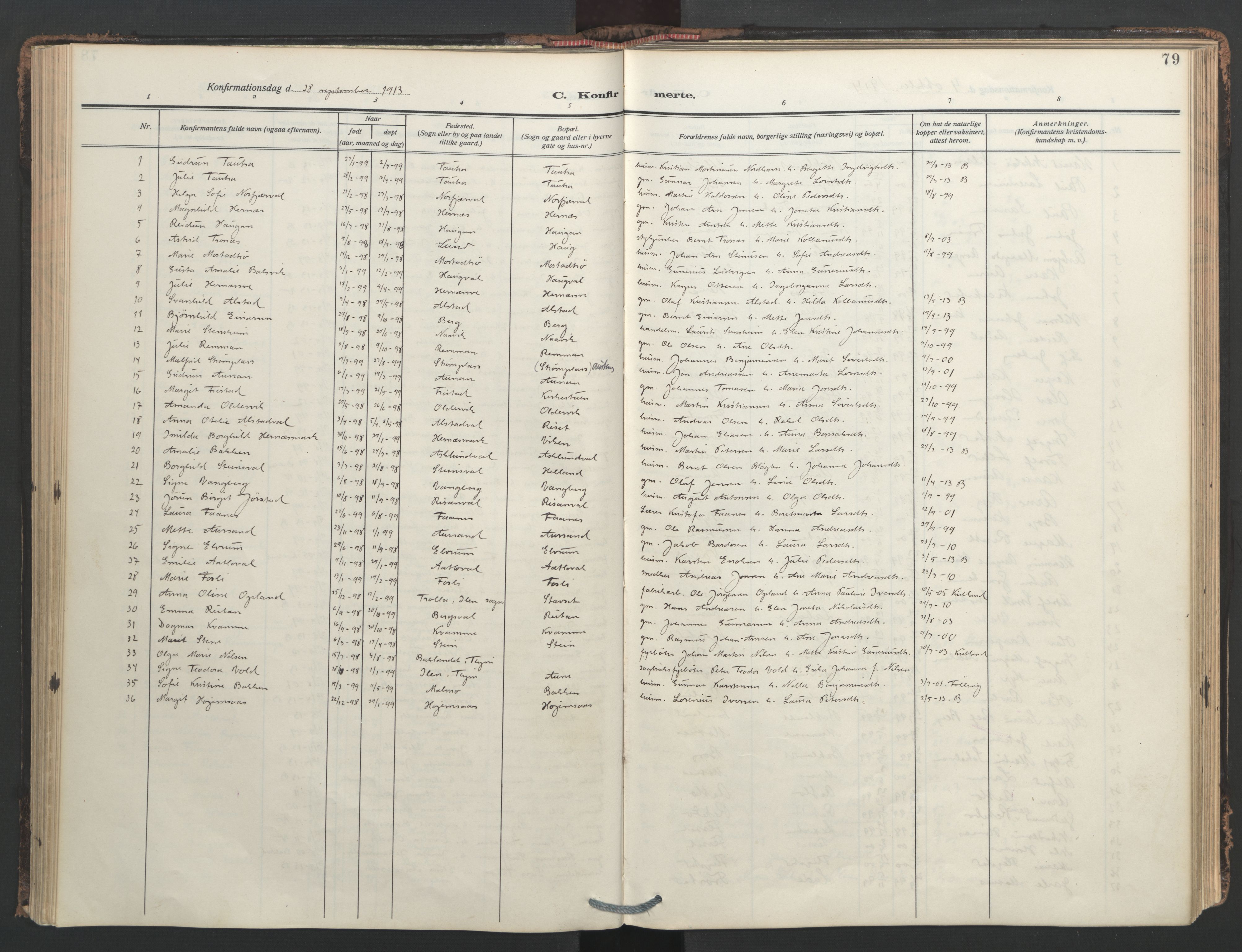 Ministerialprotokoller, klokkerbøker og fødselsregistre - Nord-Trøndelag, SAT/A-1458/713/L0123: Parish register (official) no. 713A12, 1911-1925, p. 79