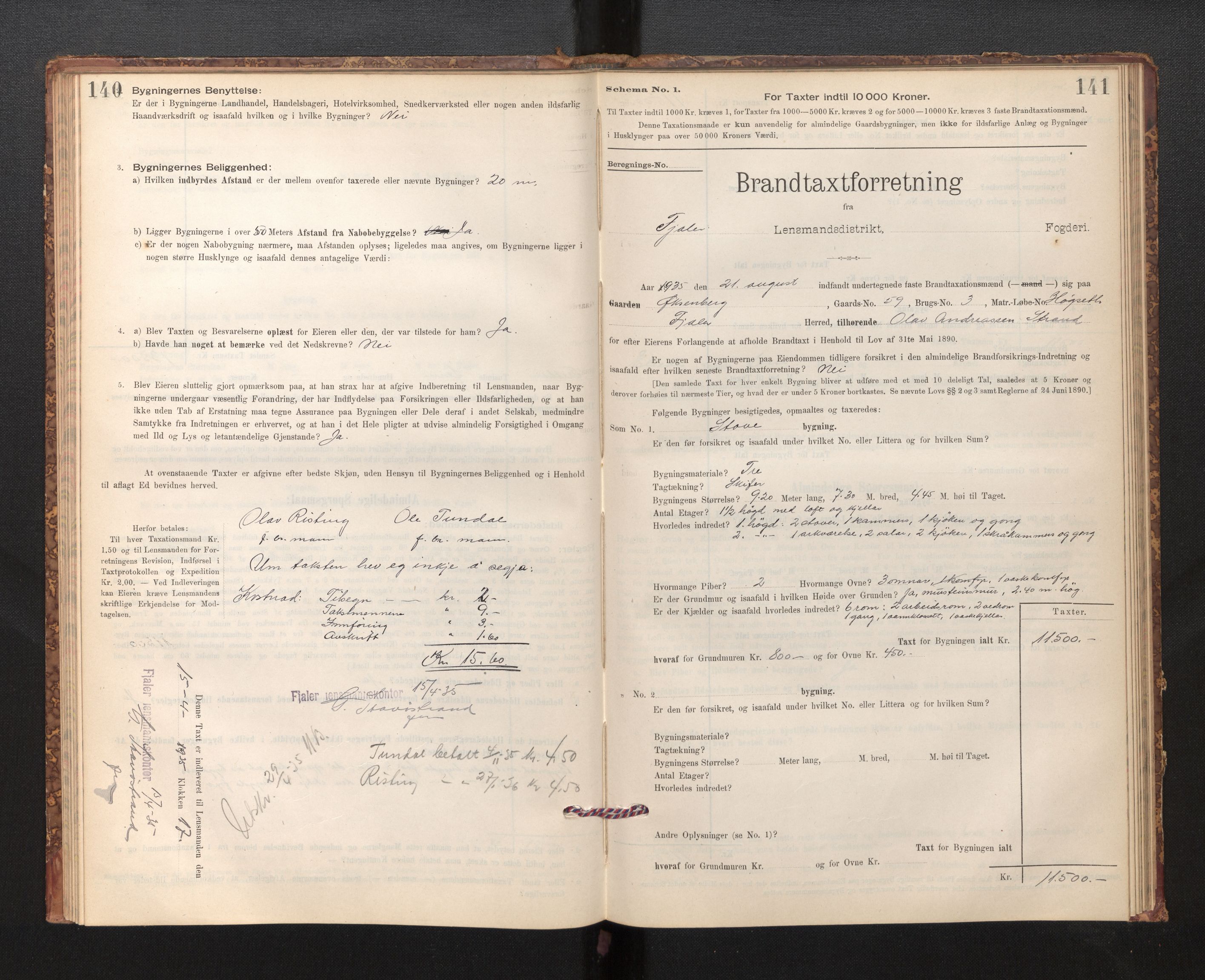 Lensmannen i Fjaler, AV/SAB-A-27201/0012/L0006: Branntakstprotokoll, skjematakst, 1895-1937, p. 140-141