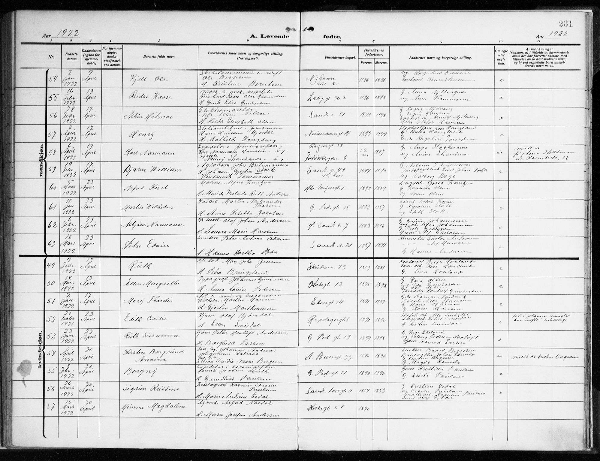 Sandviken Sokneprestembete, AV/SAB-A-77601/H/Ha/L0007: Parish register (official) no. B 4, 1912-1924, p. 231