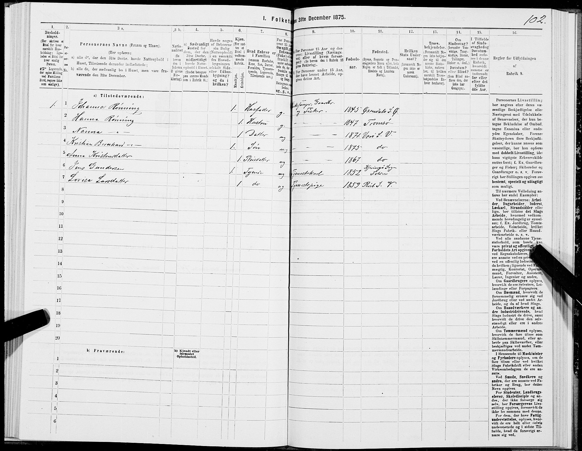 SAT, 1875 census for 1857P Værøy, 1875, p. 1102