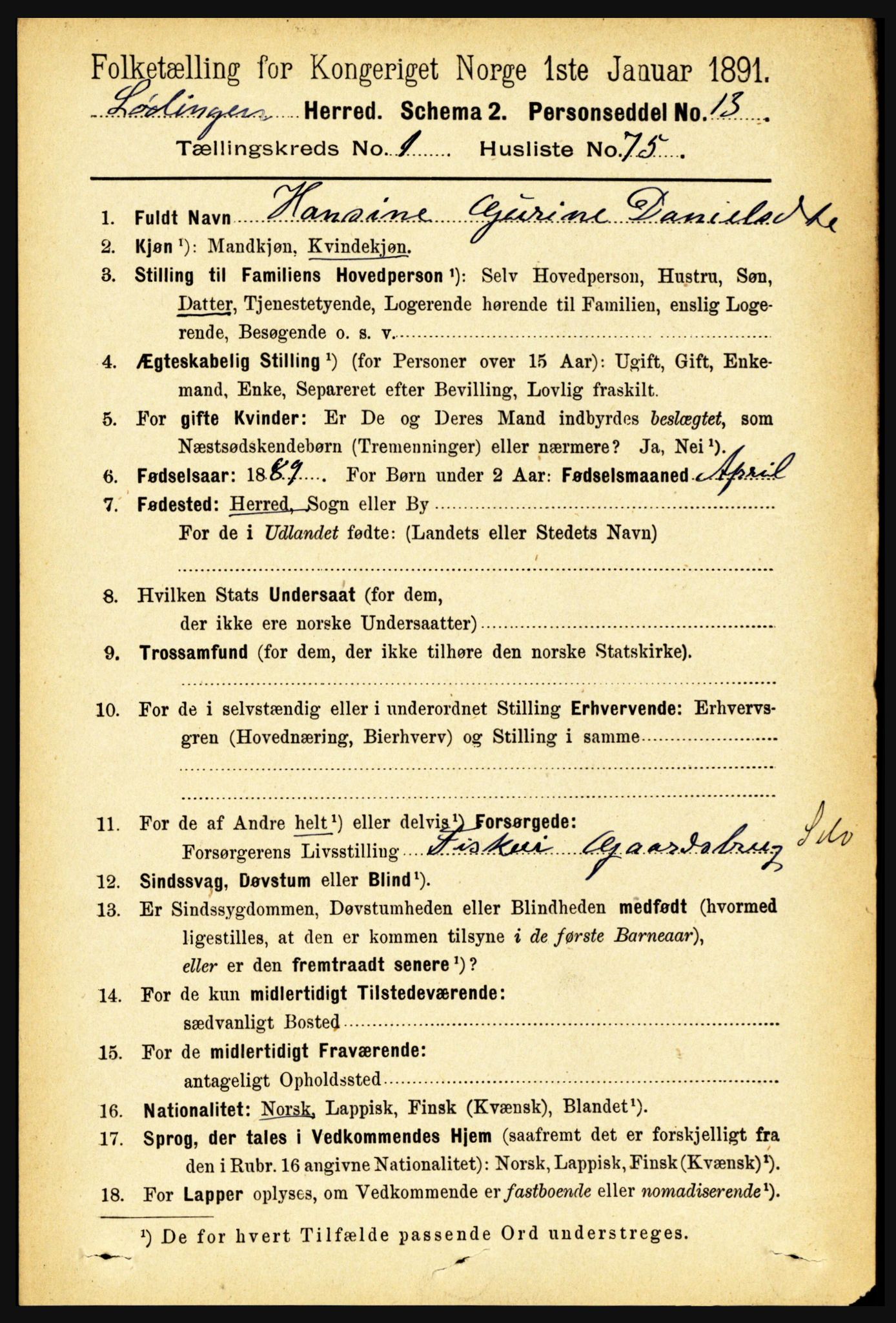 RA, 1891 census for 1851 Lødingen, 1891, p. 629