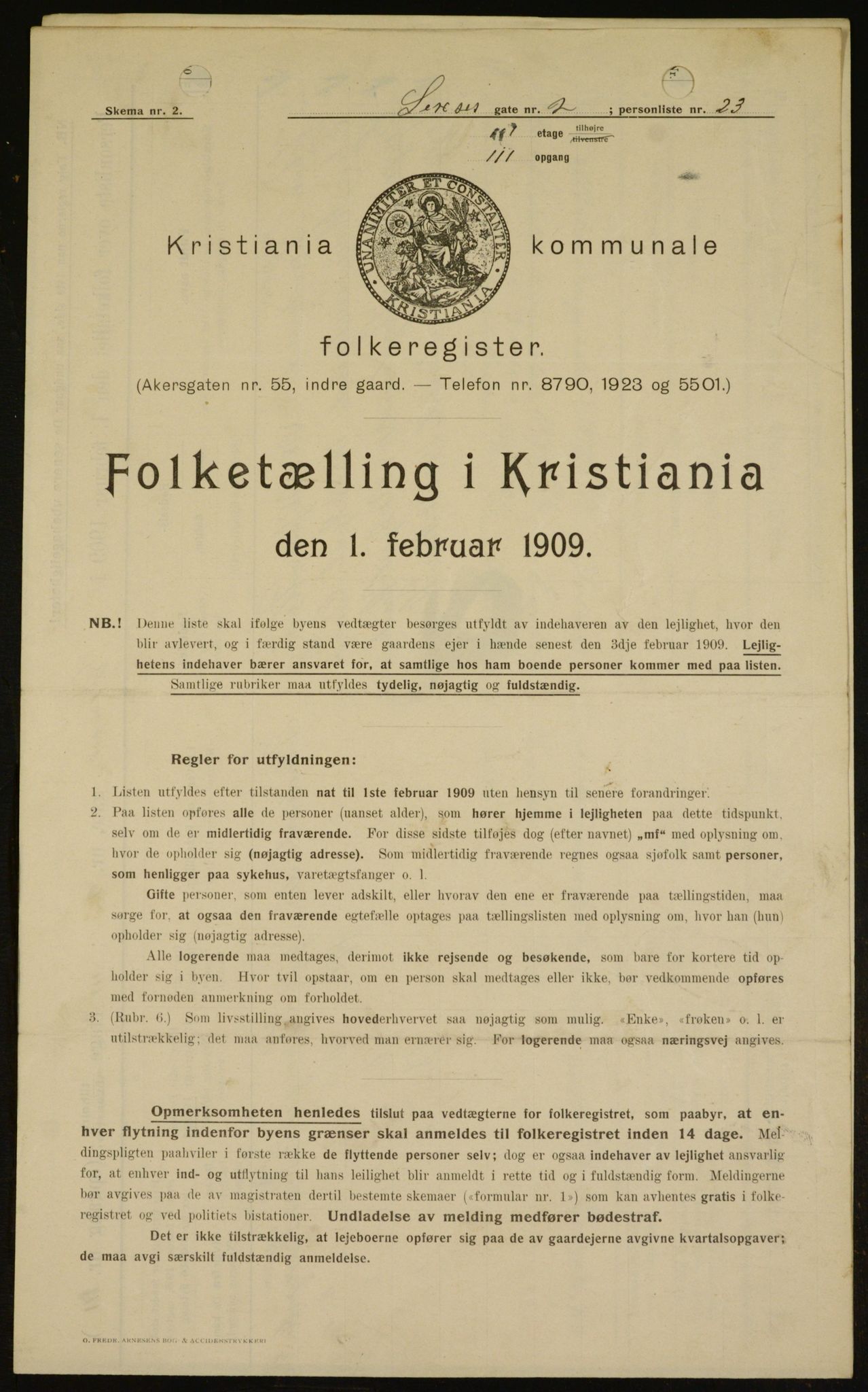 OBA, Municipal Census 1909 for Kristiania, 1909, p. 85923