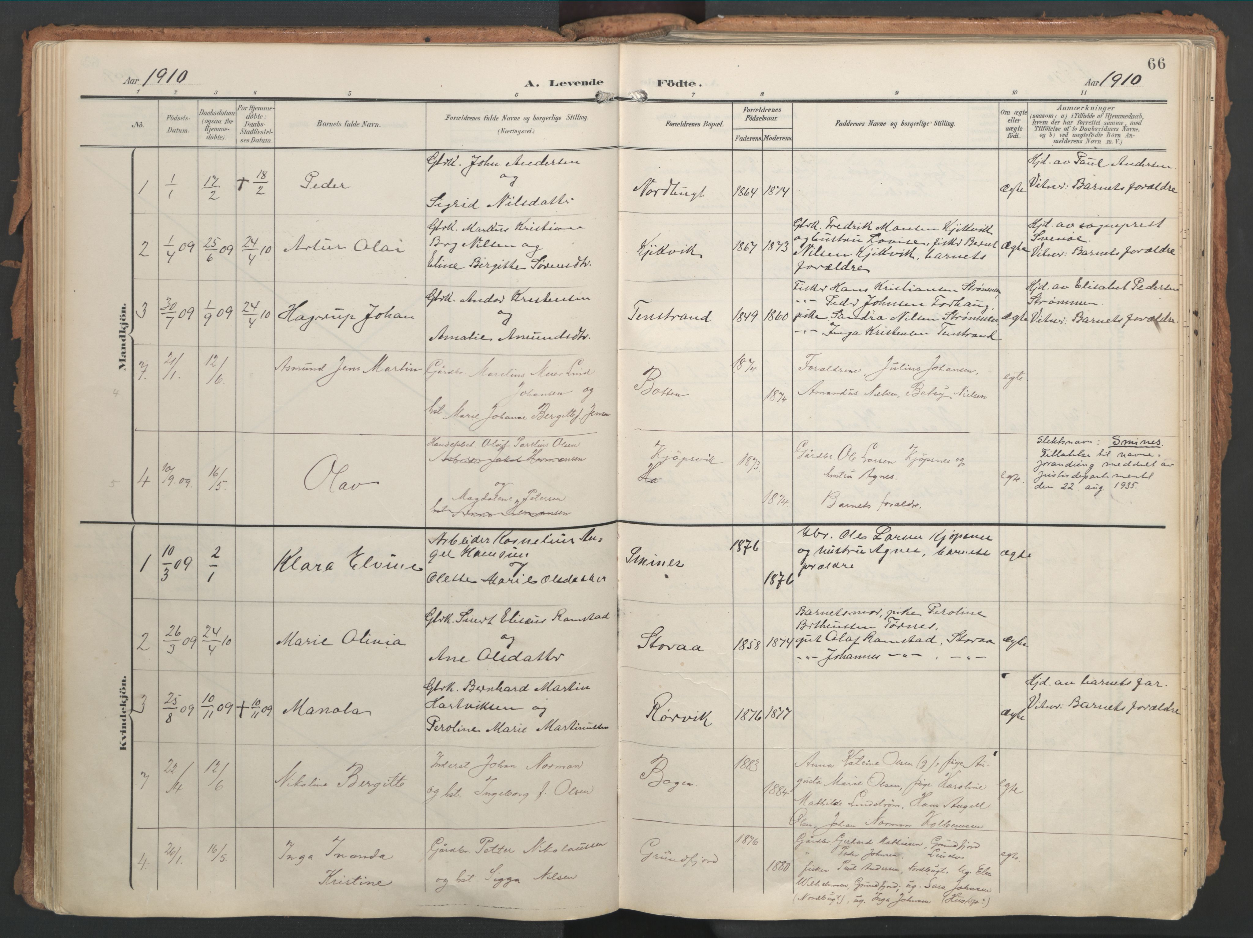 Ministerialprotokoller, klokkerbøker og fødselsregistre - Nordland, AV/SAT-A-1459/861/L0871: Parish register (official) no. 861A06, 1903-1916, p. 66