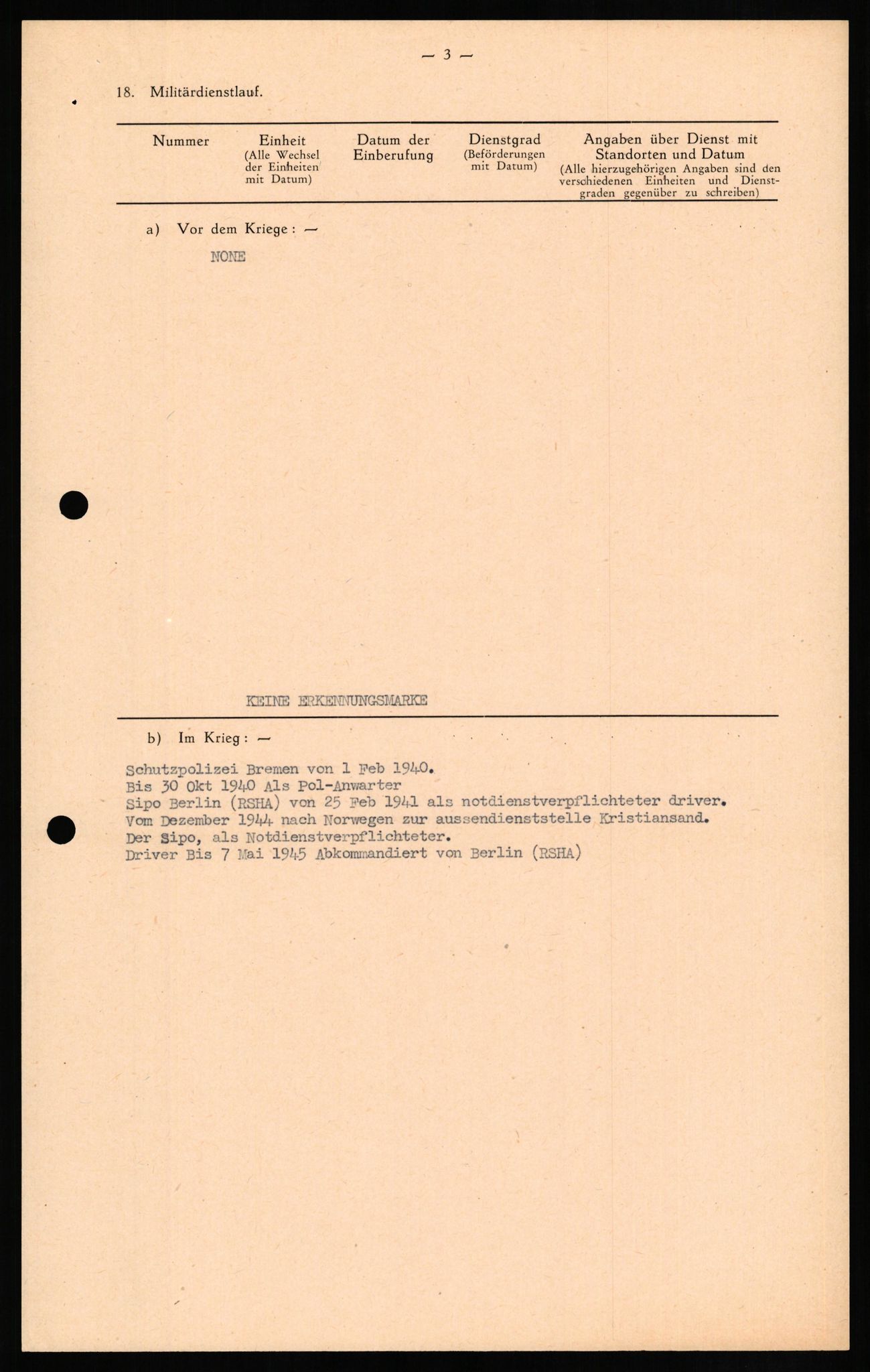 Forsvaret, Forsvarets overkommando II, RA/RAFA-3915/D/Db/L0013: CI Questionaires. Tyske okkupasjonsstyrker i Norge. Tyskere., 1945-1946, p. 143