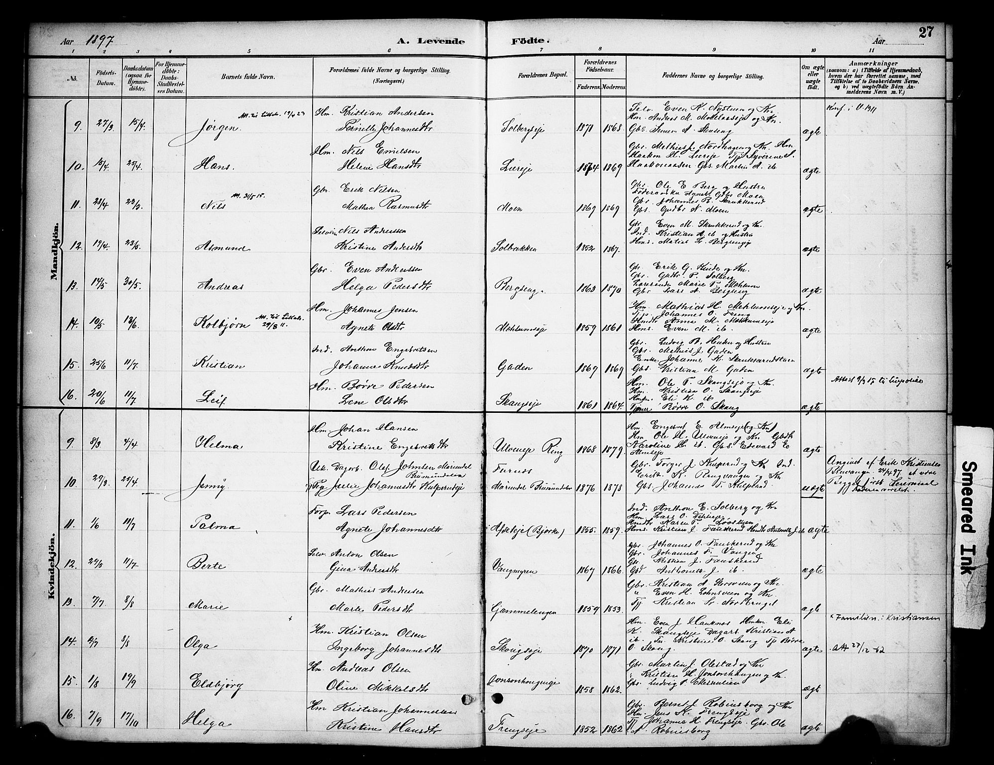 Ringsaker prestekontor, AV/SAH-PREST-014/K/Ka/L0015: Parish register (official) no. 15, 1891-1904, p. 27