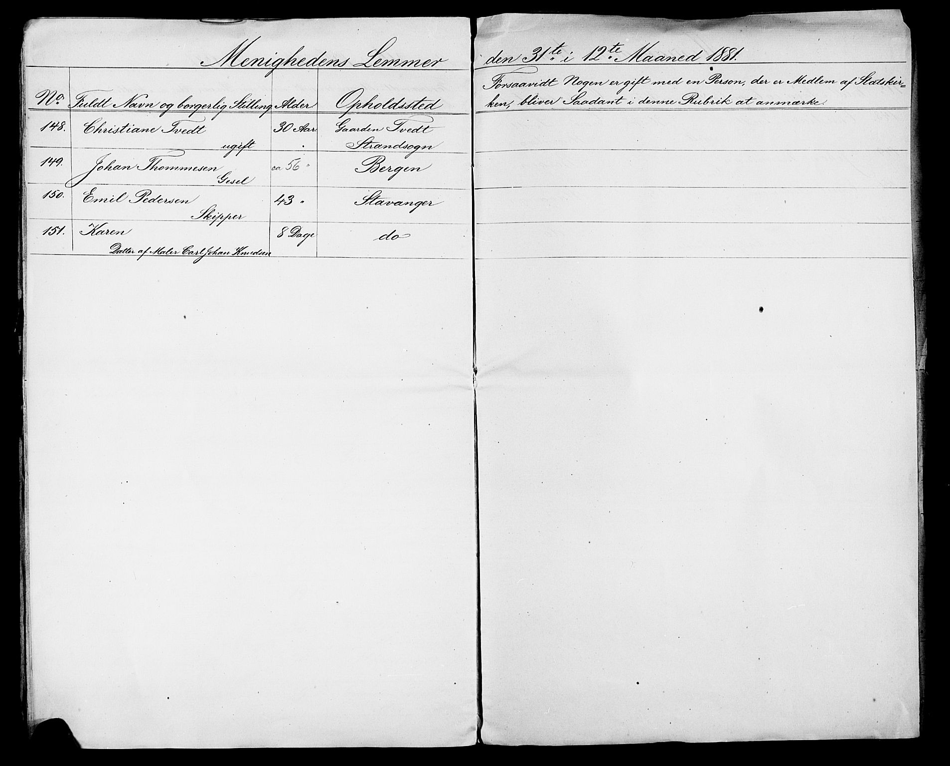 Pa 0160 - Vennenes Samfunn, Stavanger, AV/SAST-A-100269/F: Dissenter register no. -, 1870-1898