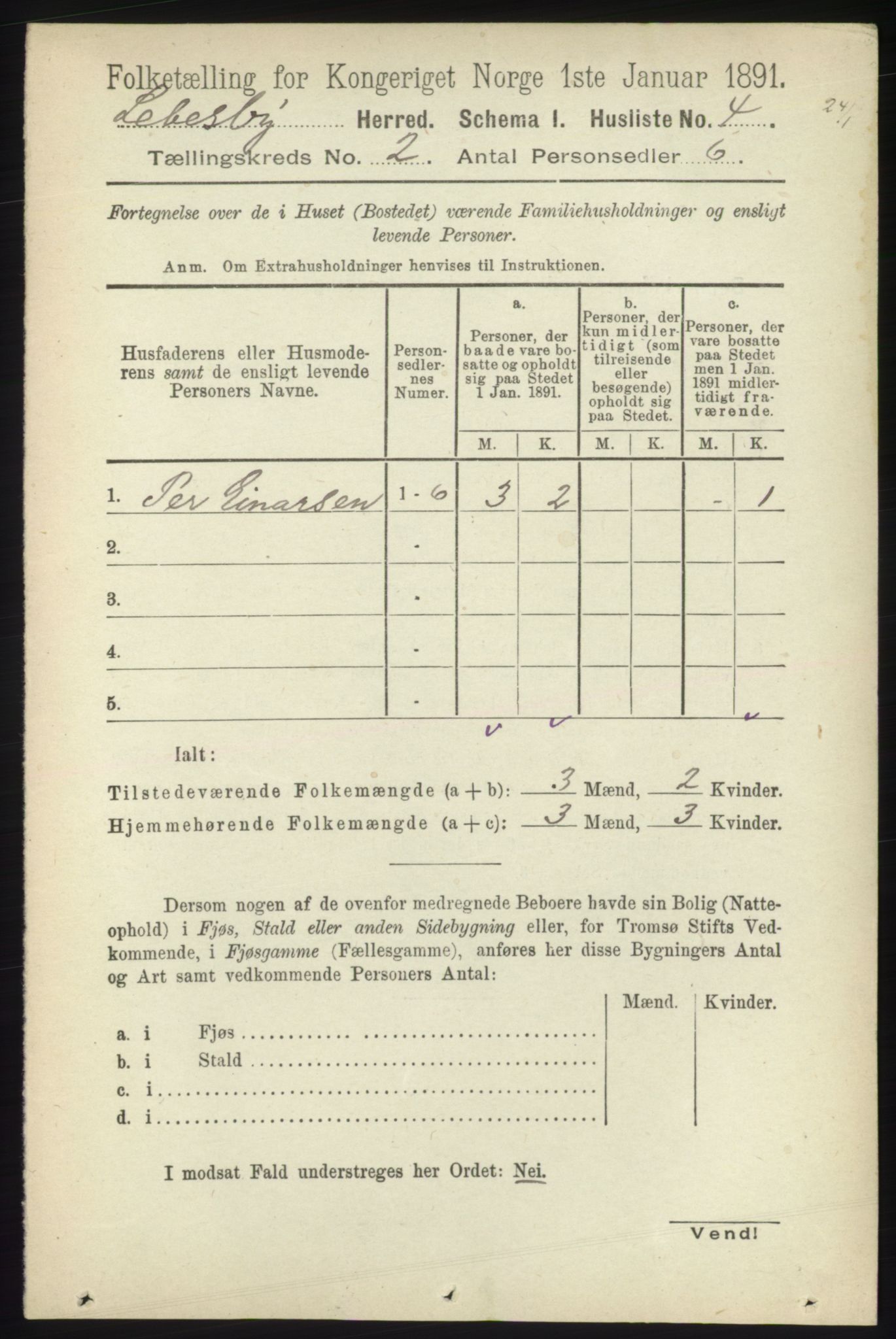 RA, 1891 census for 2022 Lebesby, 1891, p. 257