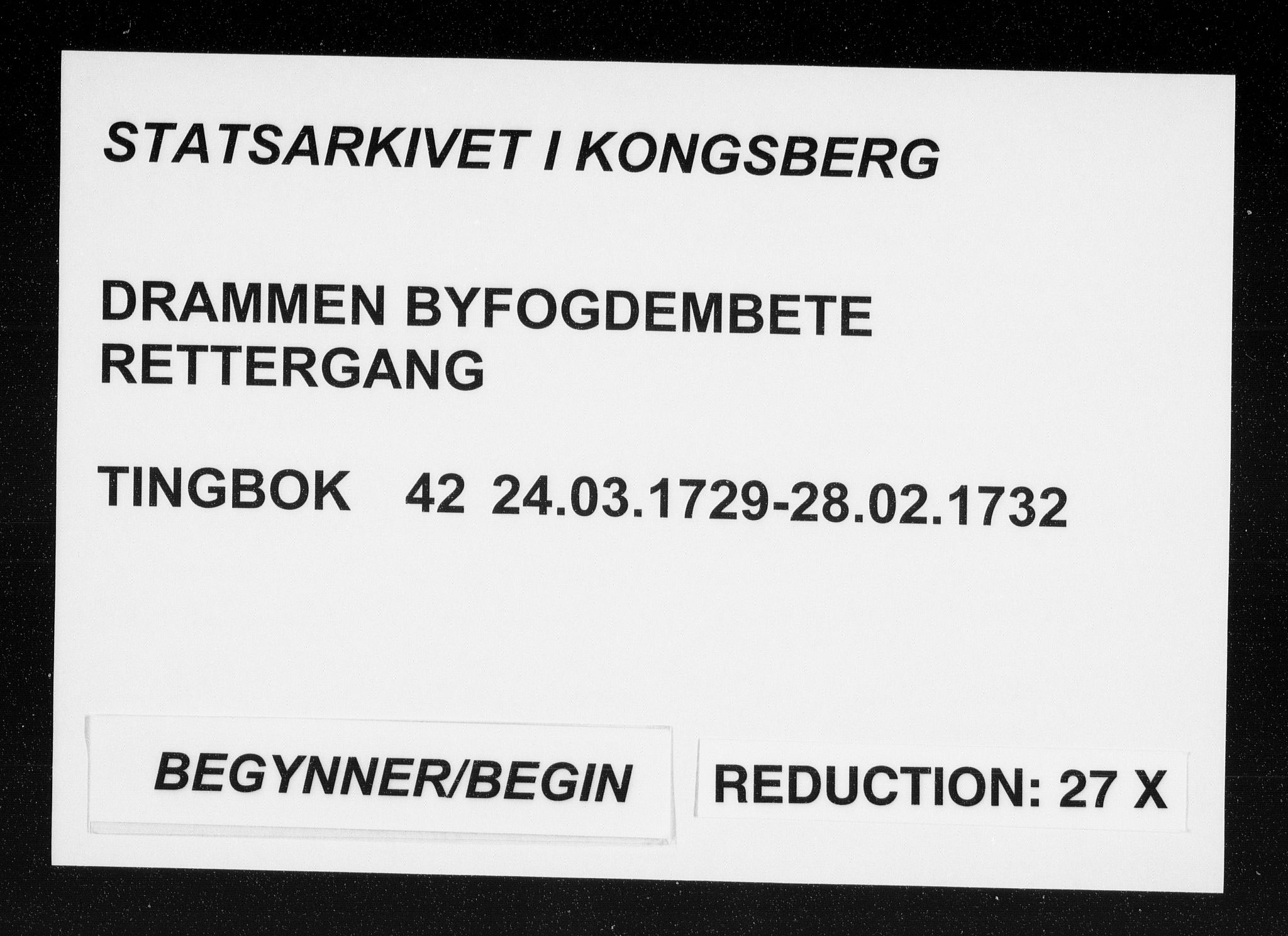 Drammen byfogd, SAKO/A-222/F/Fa/L0042: Tingbok. Bragernes., 1729-1732