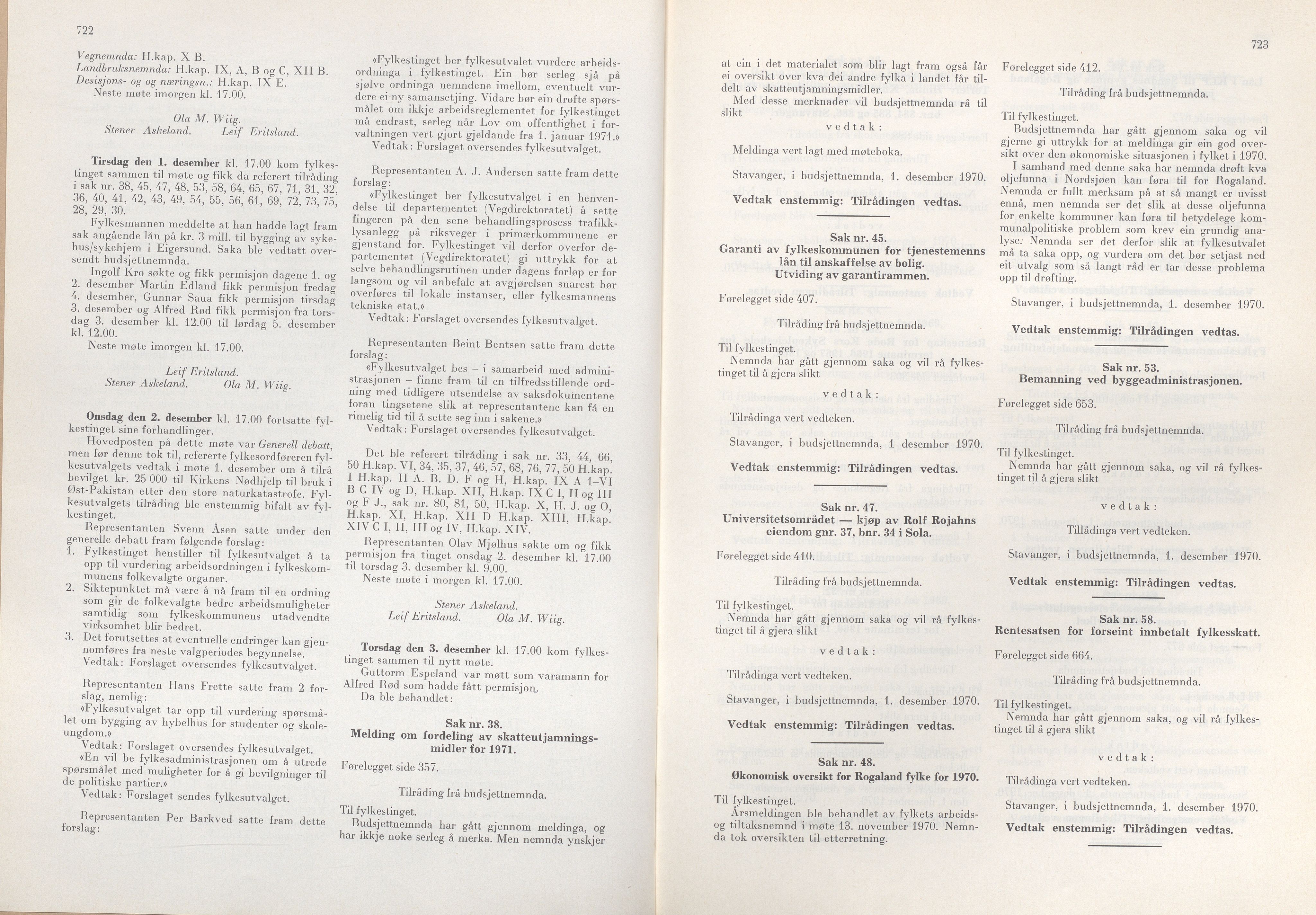 Rogaland fylkeskommune - Fylkesrådmannen , IKAR/A-900/A/Aa/Aaa/L0090: Møtebok , 1970, p. 722-723