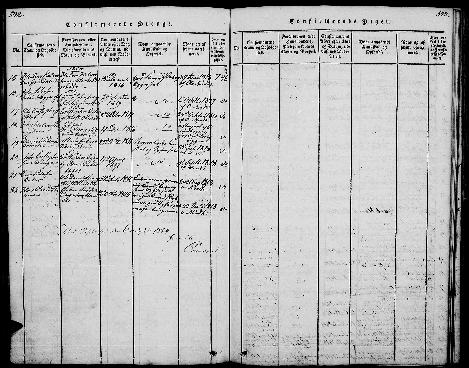 Trysil prestekontor, AV/SAH-PREST-046/H/Ha/Hab/L0004: Parish register (copy) no. 4, 1814-1841, p. 542-543