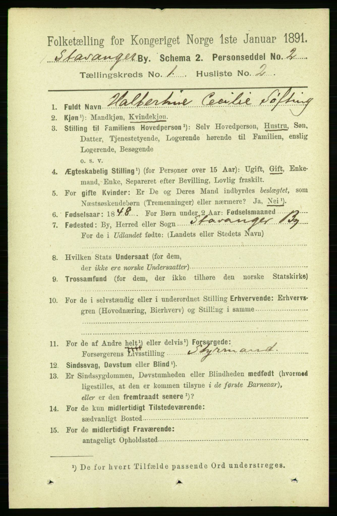 RA, 1891 census for 1103 Stavanger, 1891, p. 5139