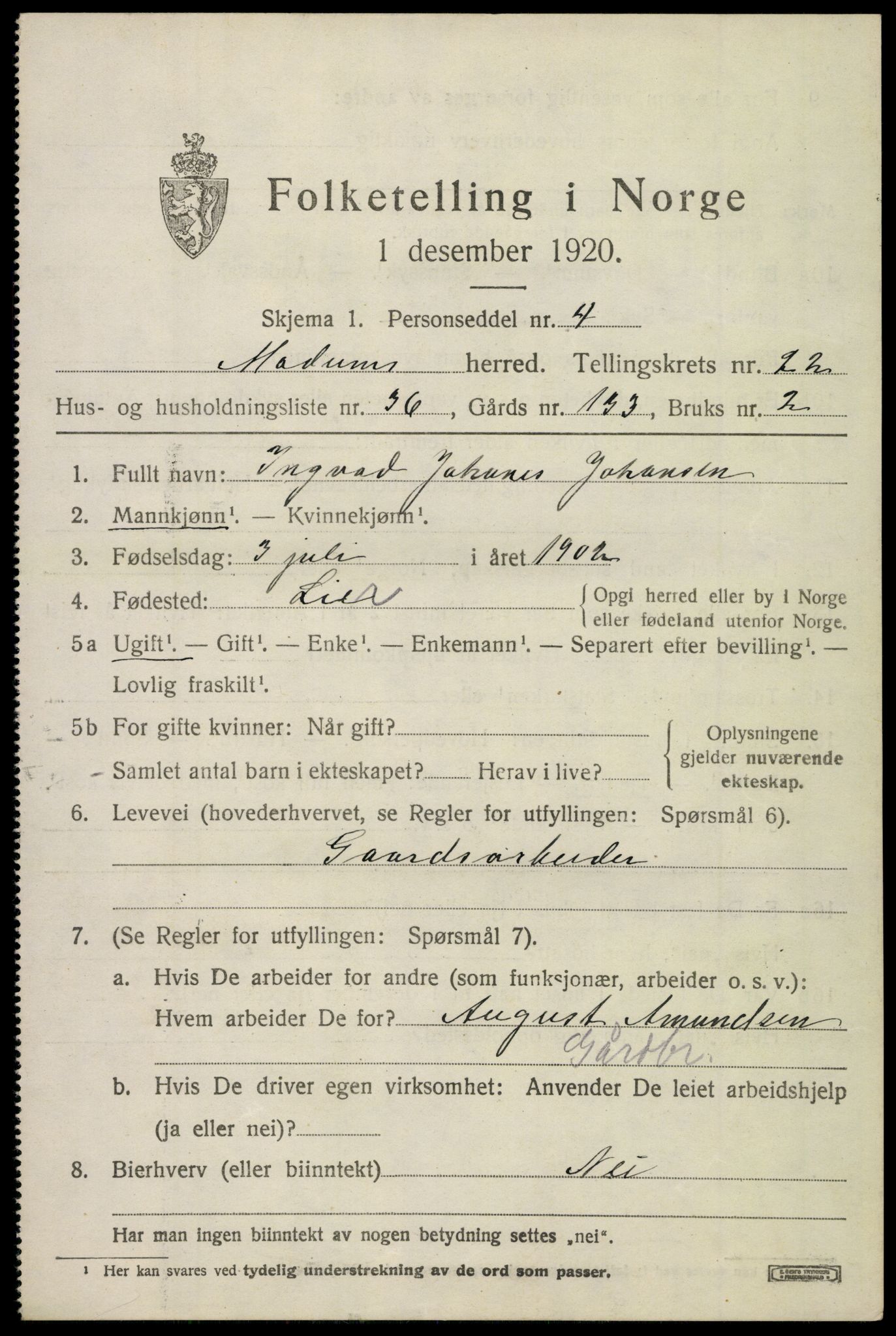 SAKO, 1920 census for Modum, 1920, p. 23405