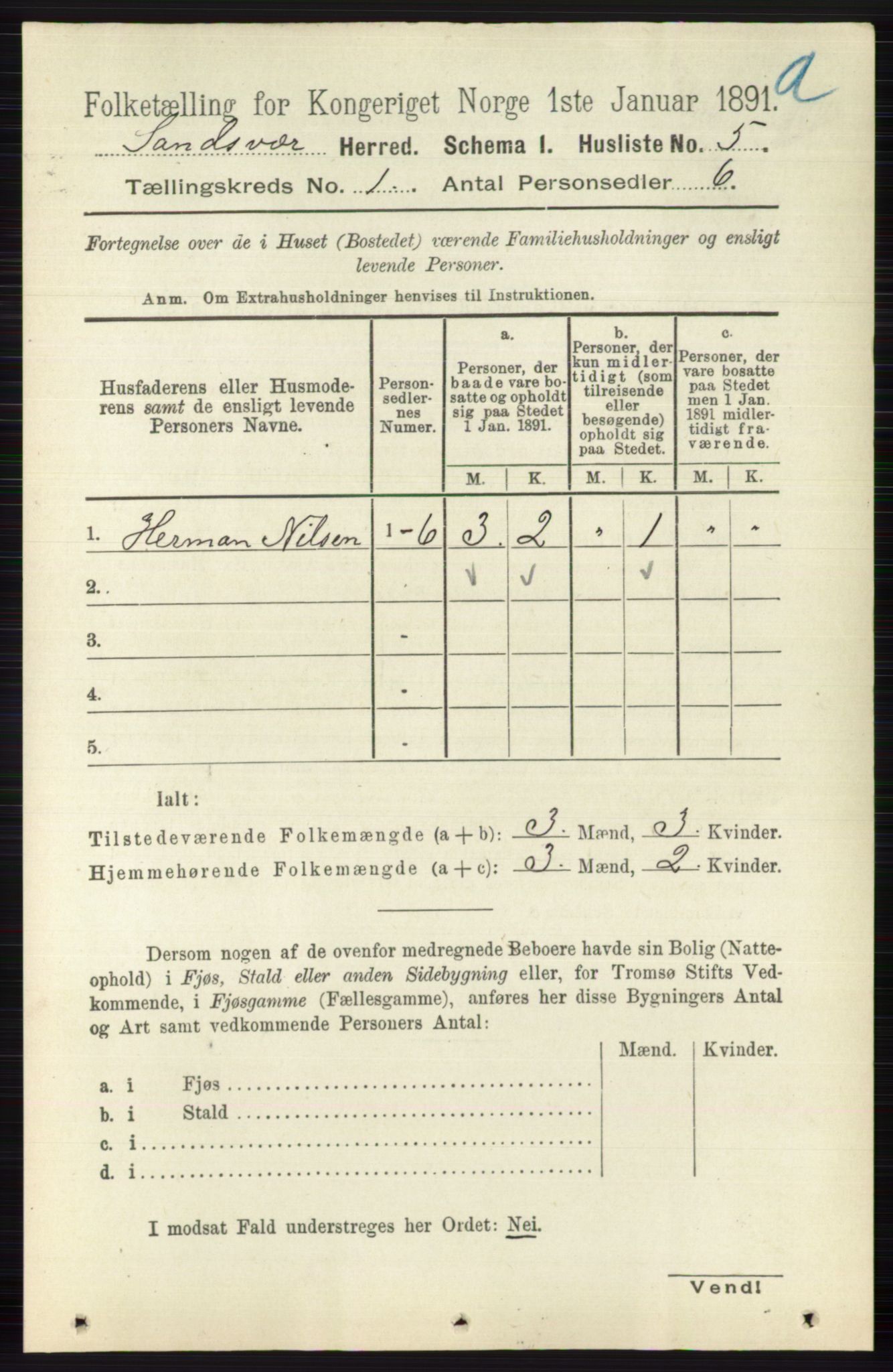 RA, 1891 census for 0629 Sandsvær, 1891, p. 46