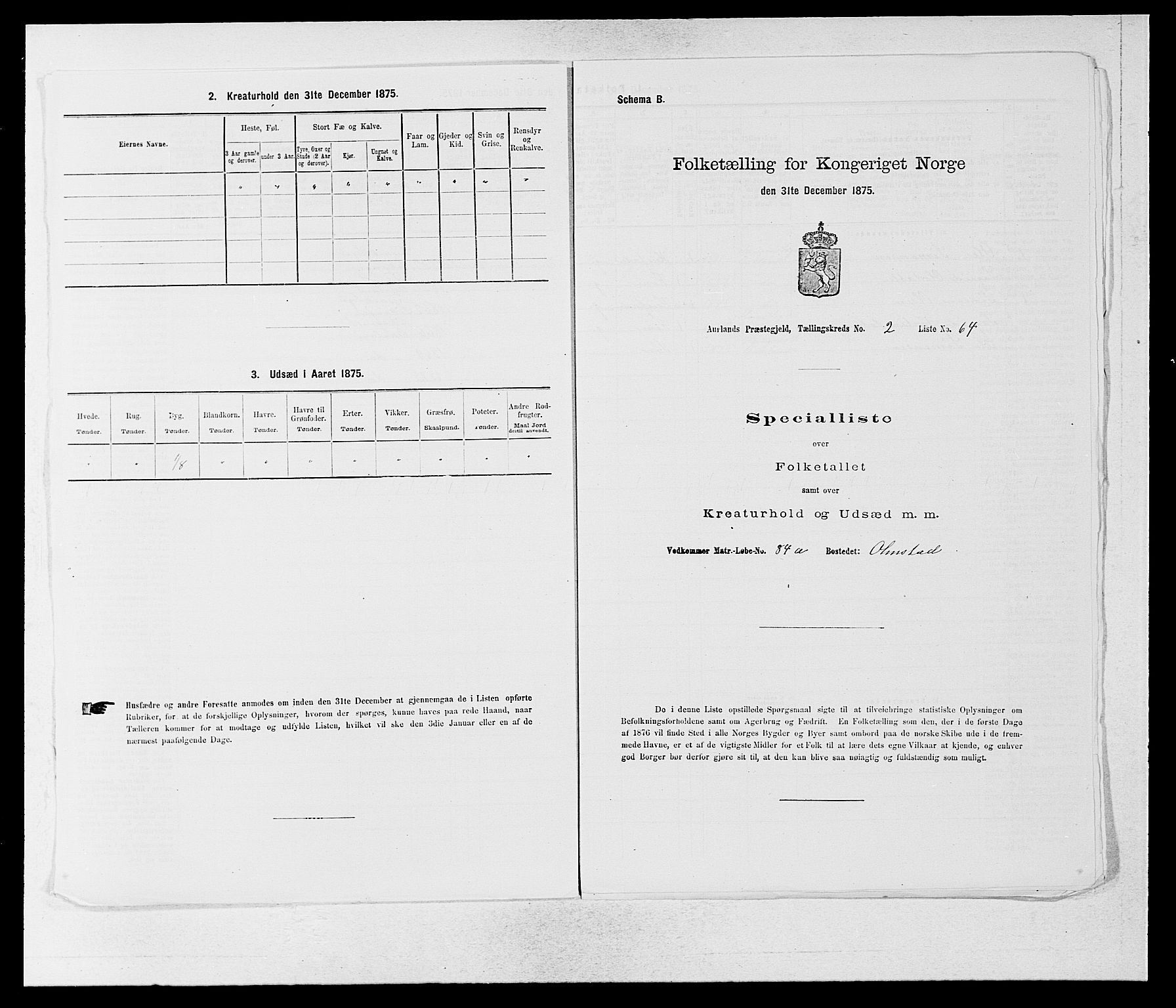 SAB, 1875 census for 1421P Aurland, 1875, p. 243