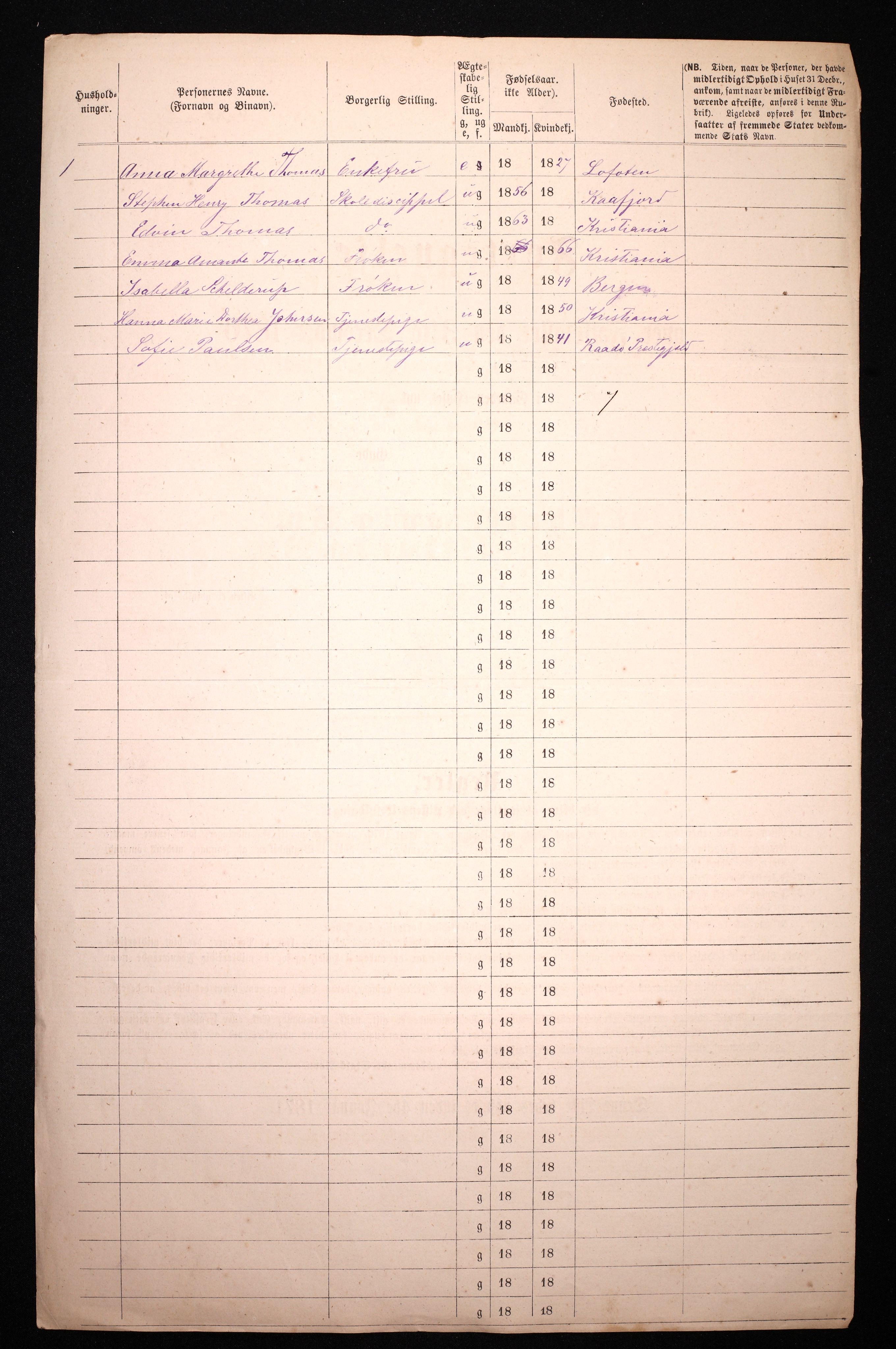 RA, 1870 census for 0301 Kristiania, 1870, p. 1231