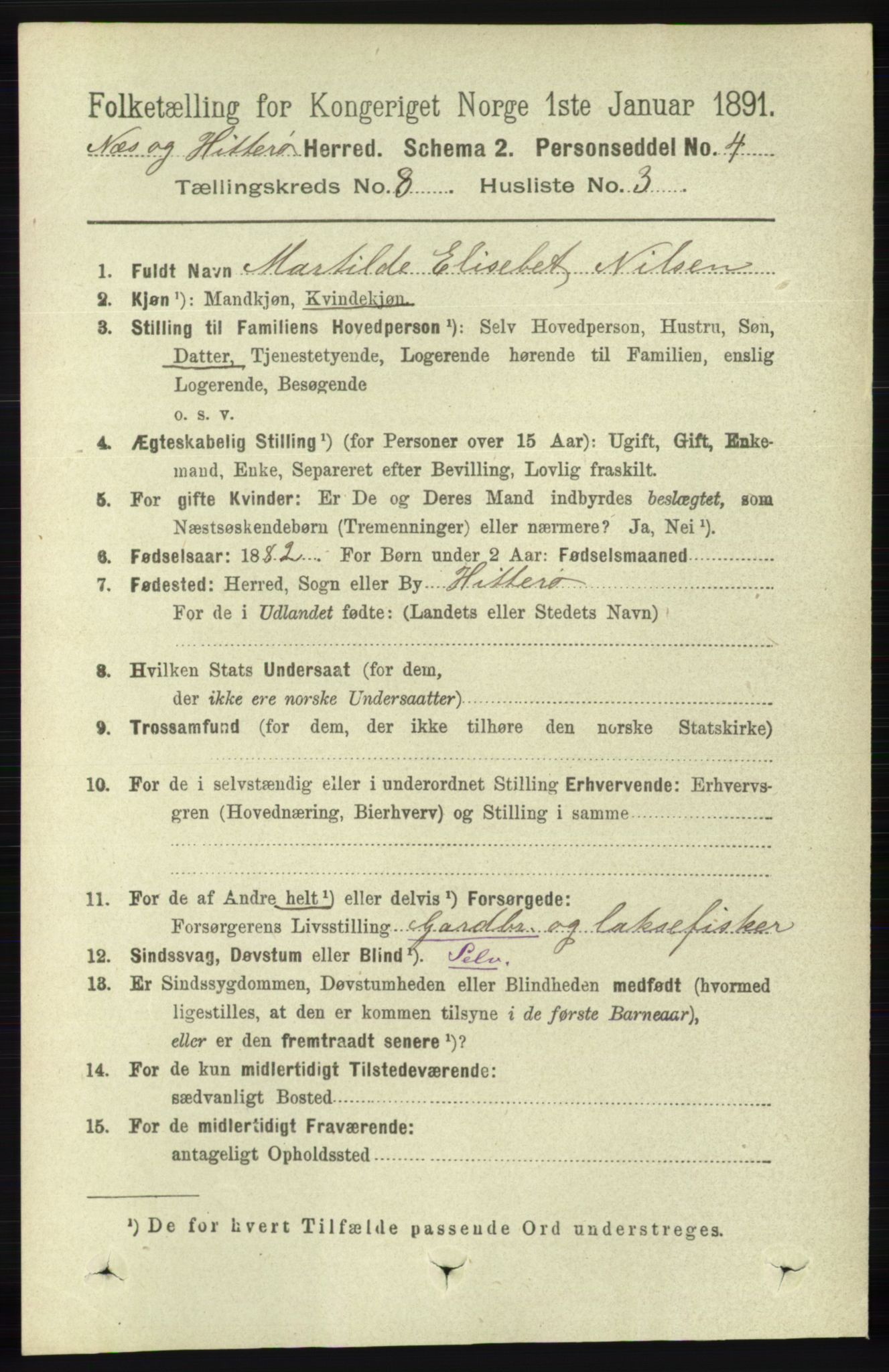 RA, 1891 census for 1043 Hidra og Nes, 1891, p. 3331