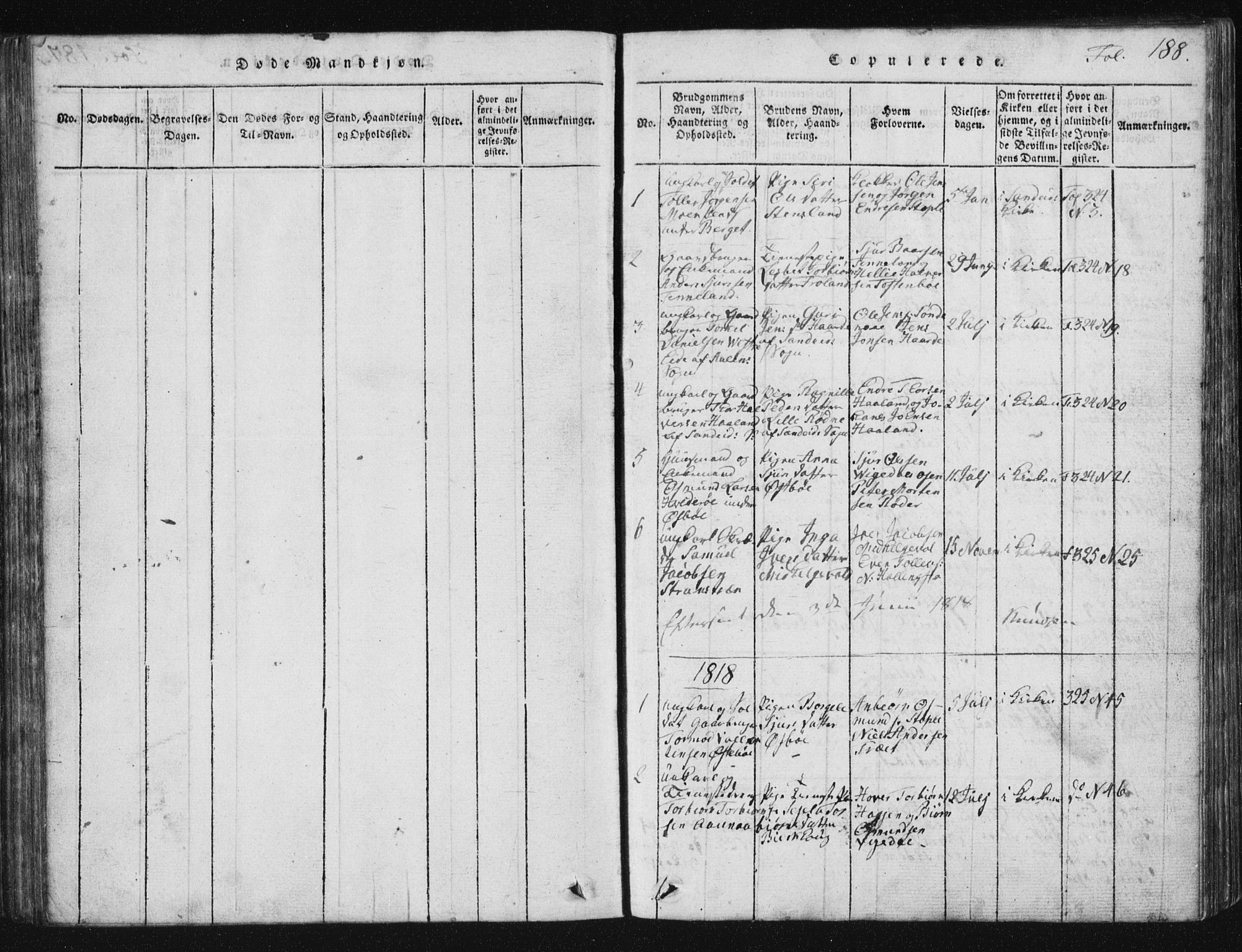 Vikedal sokneprestkontor, SAST/A-101840/01/V: Parish register (copy) no. B 2, 1816-1863, p. 188