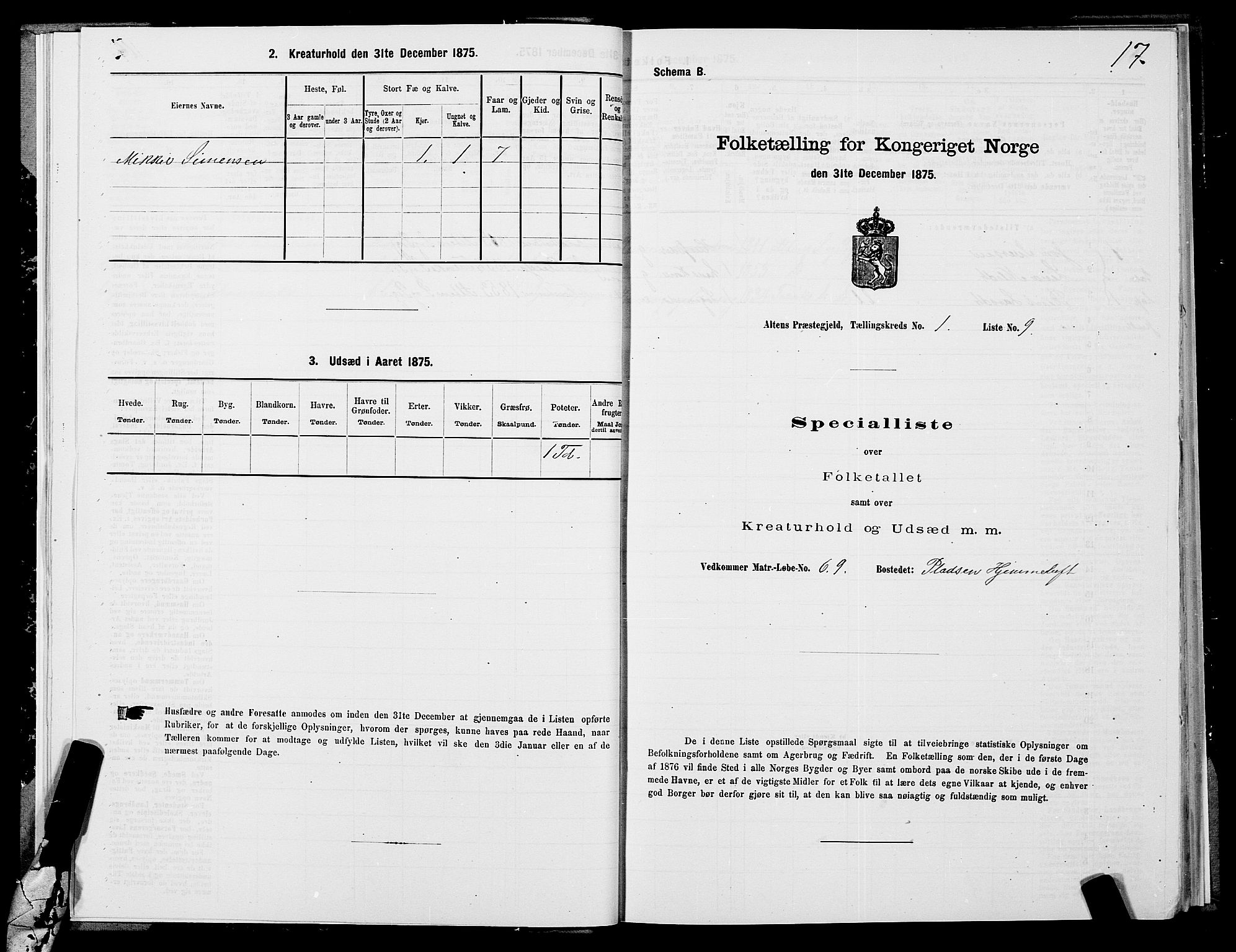 SATØ, 1875 census for 2012P Alta, 1875, p. 1017