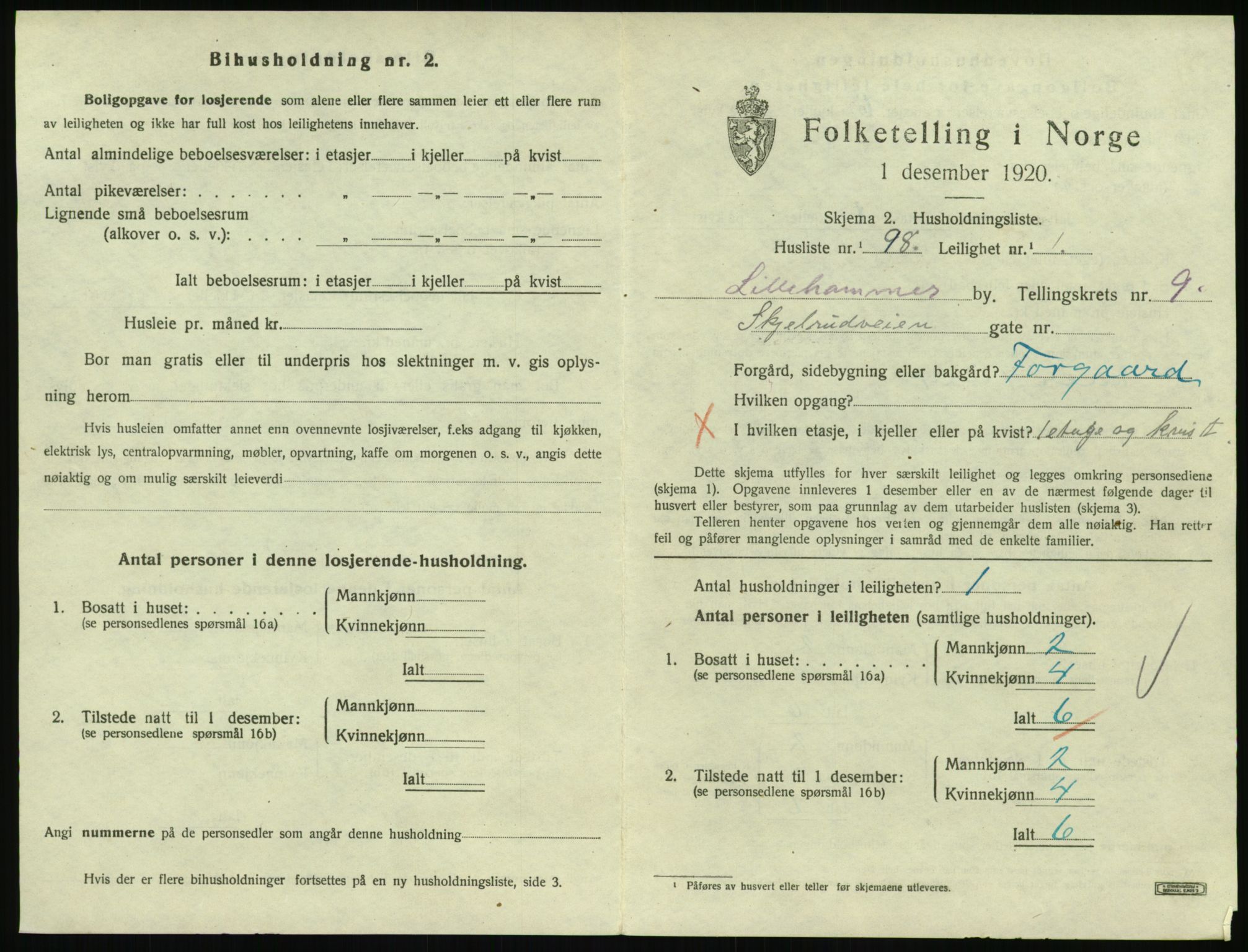 SAH, 1920 census for Lillehammer, 1920, p. 3408