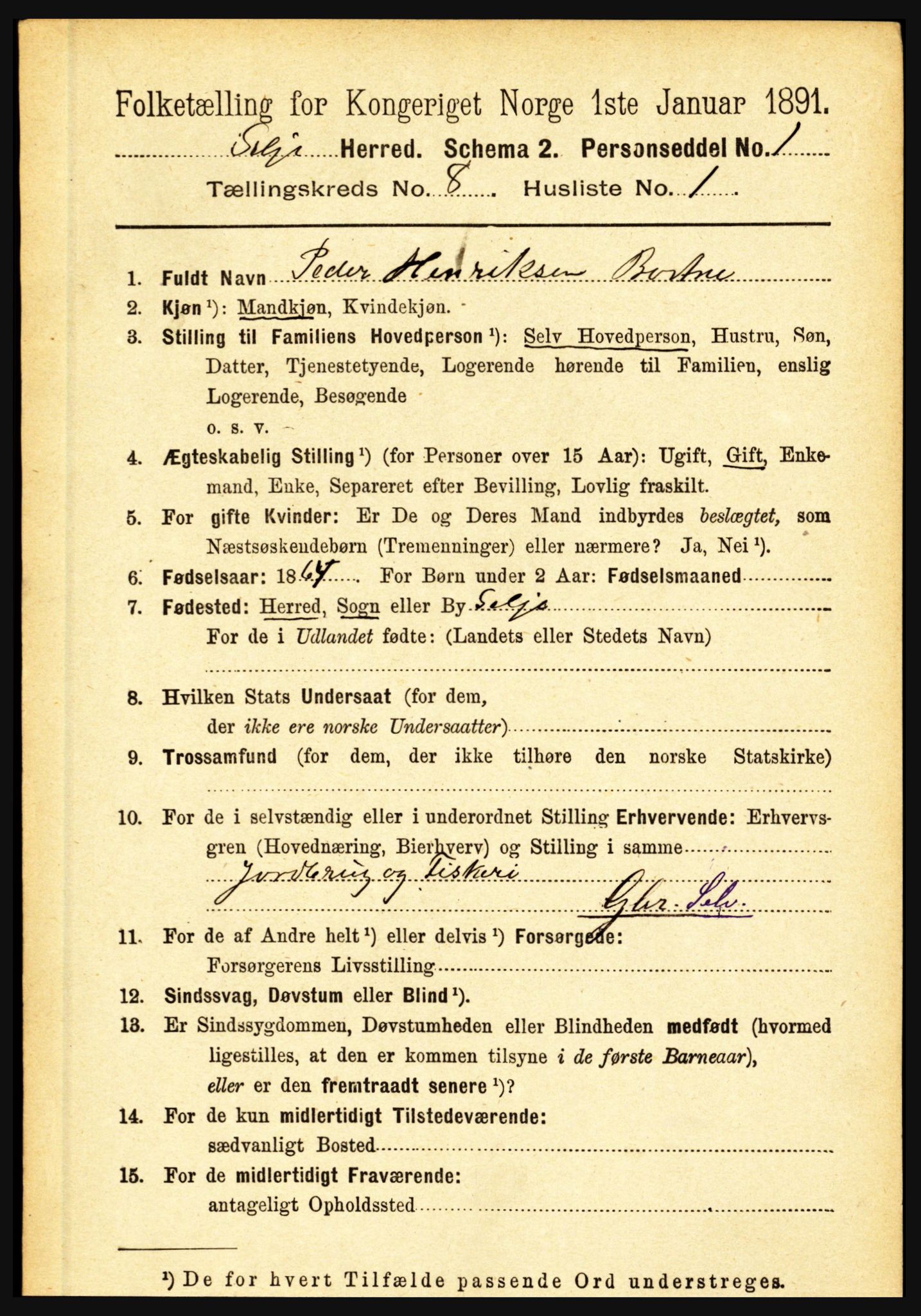 RA, 1891 census for 1441 Selje, 1891, p. 2370