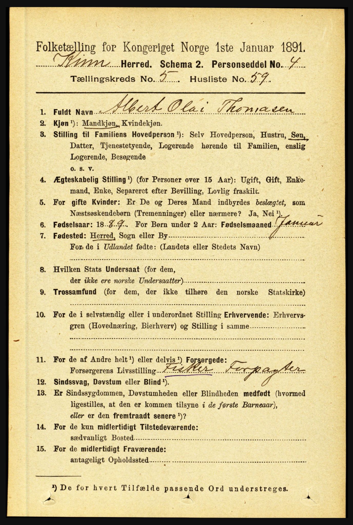 RA, 1891 census for 1437 Kinn, 1891, p. 2138