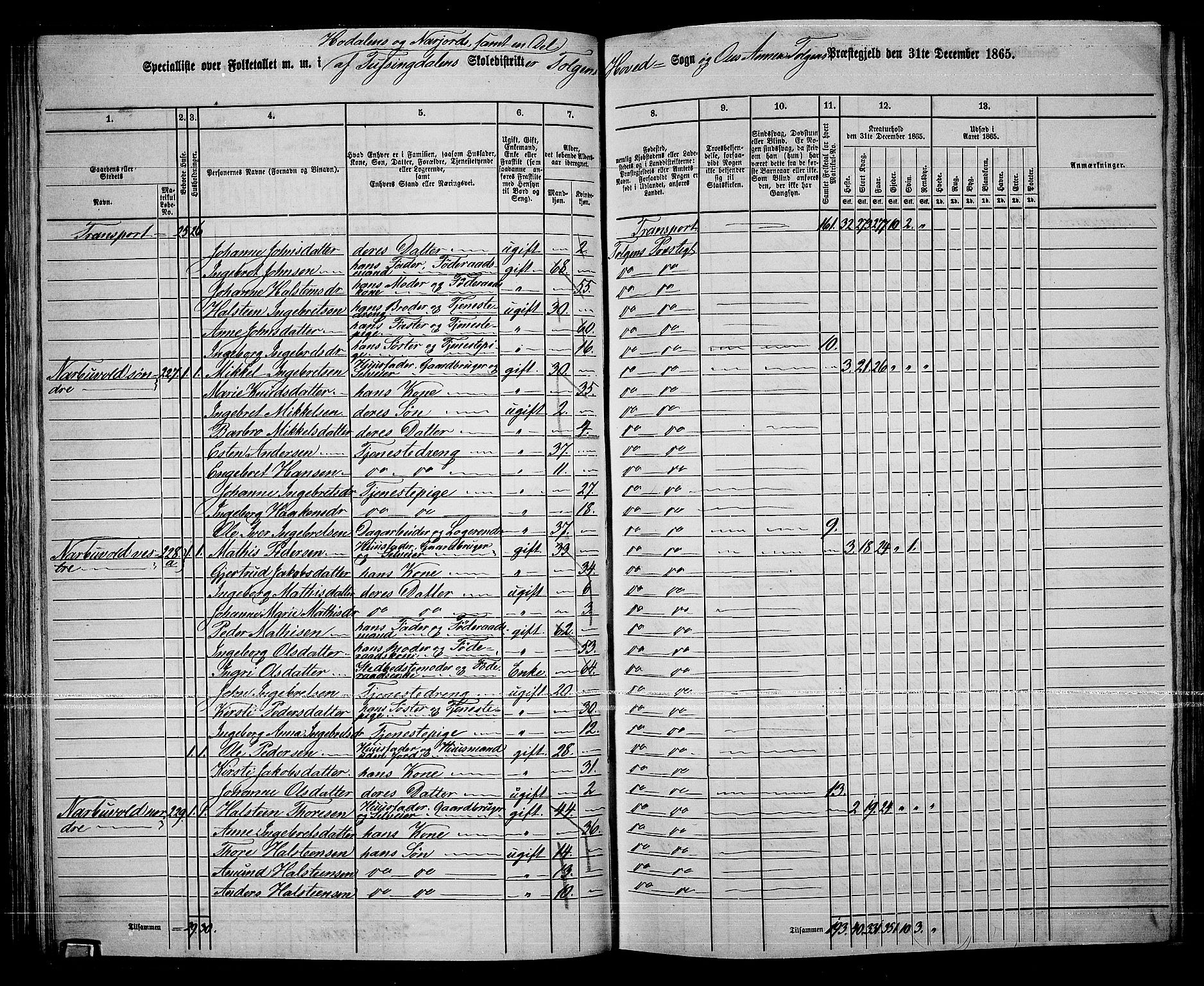 RA, 1865 census for Tolga, 1865, p. 71