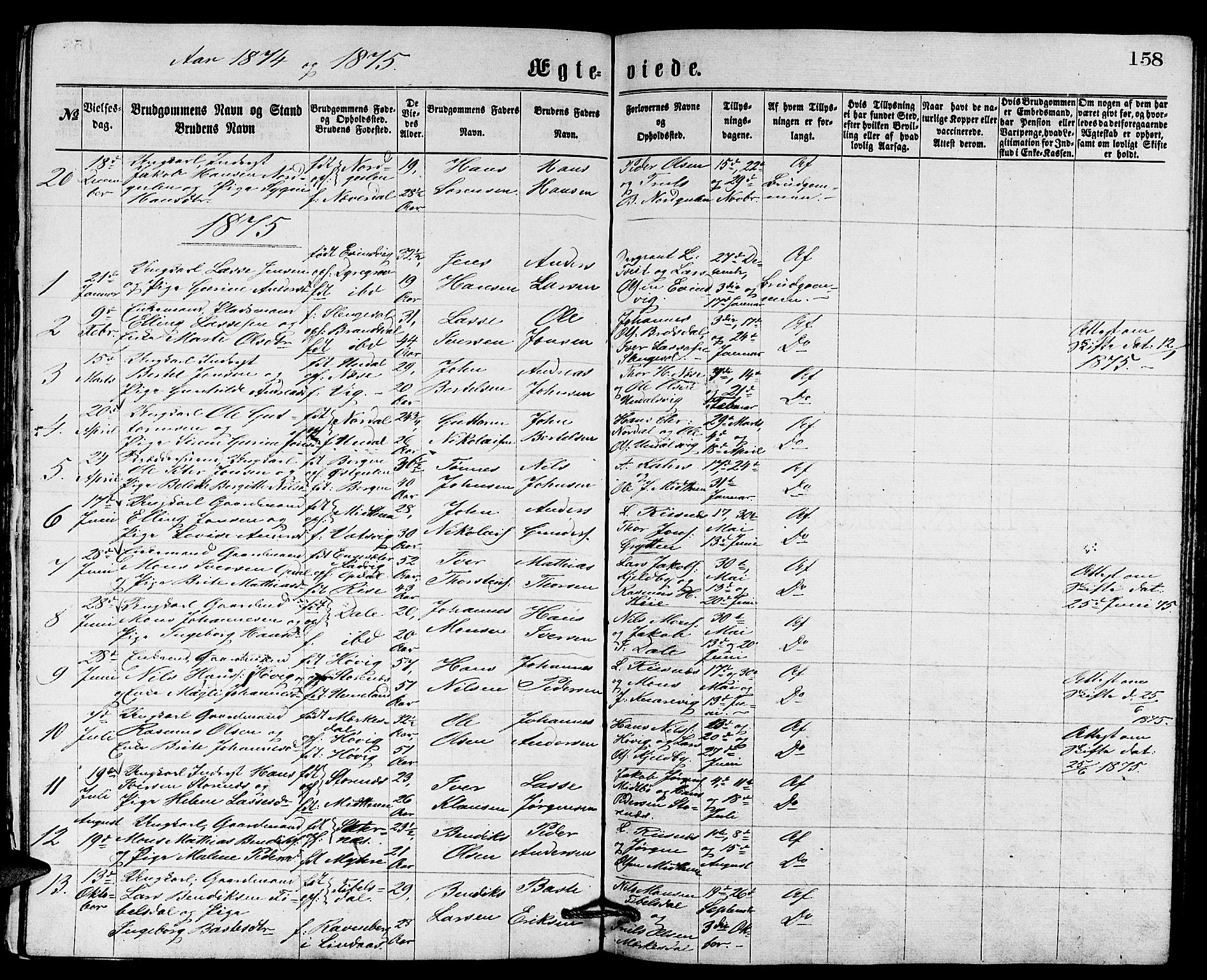 Gulen sokneprestembete, SAB/A-80201/H/Hab/Habb/L0002: Parish register (copy) no. B 2, 1867-1883, p. 158