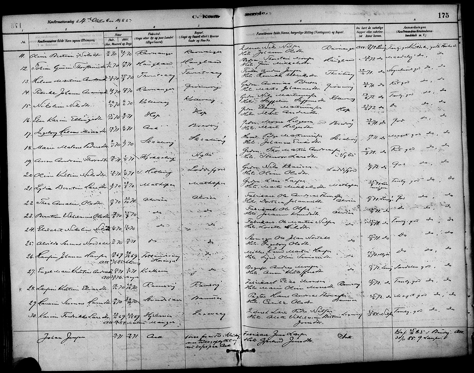Askøy Sokneprestembete, SAB/A-74101/H/Ha/Haa/Haab/L0001: Parish register (official) no. B 1, 1878-1889, p. 175