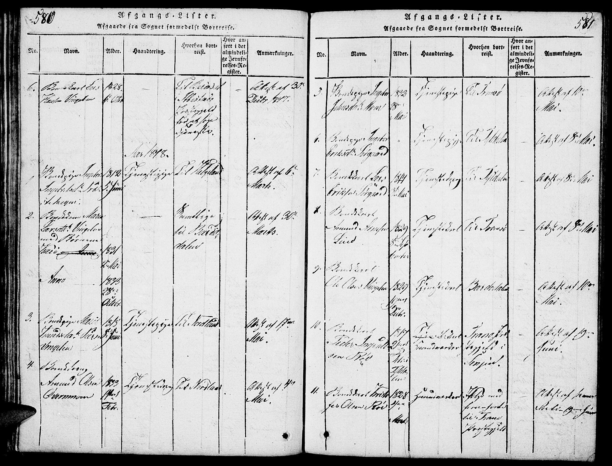 Tolga prestekontor, AV/SAH-PREST-062/L/L0003: Parish register (copy) no. 3, 1815-1862, p. 580-581