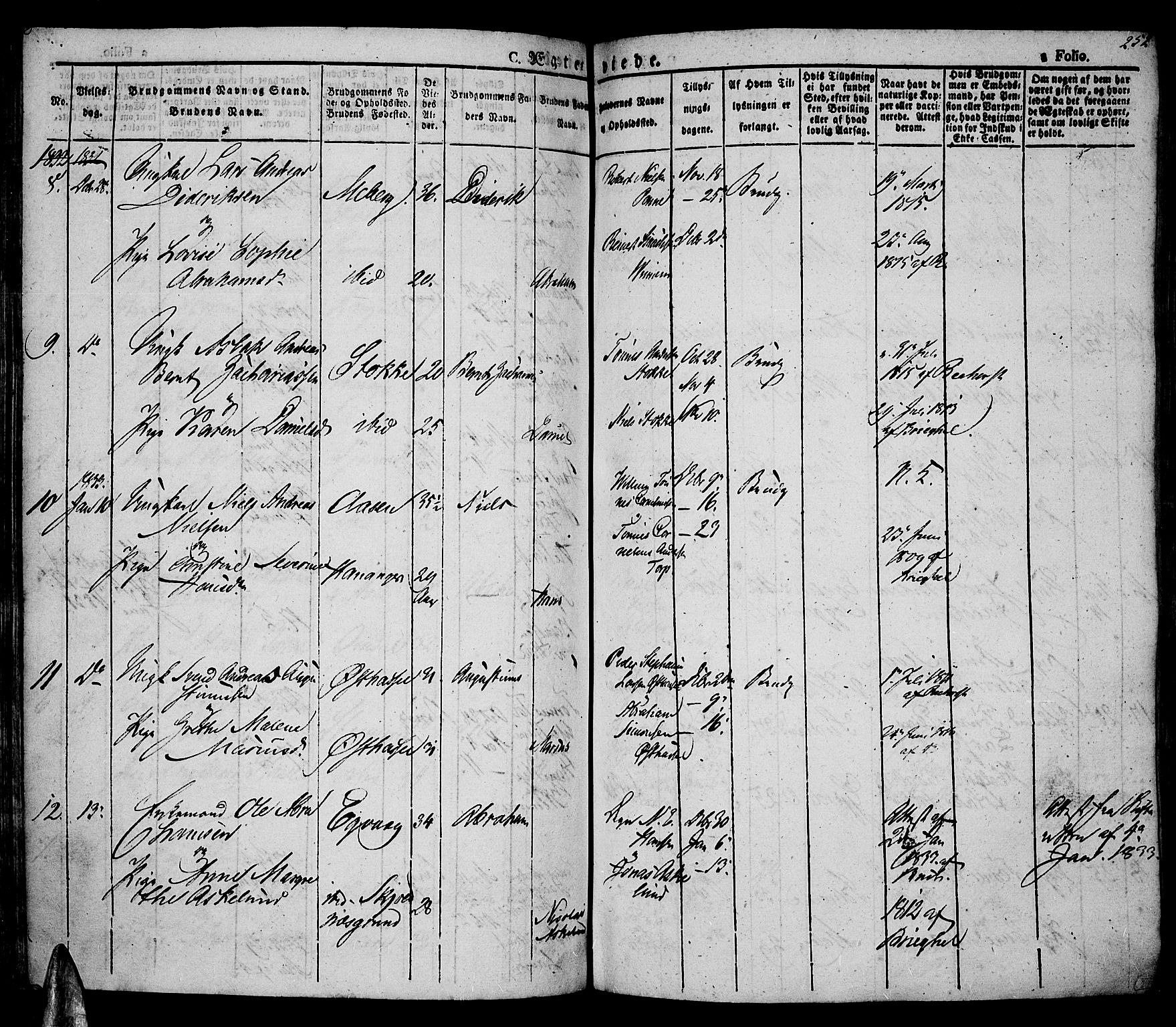 Lista sokneprestkontor, AV/SAK-1111-0027/F/Fa/L0008: Parish register (official) no. A 8, 1823-1835, p. 252