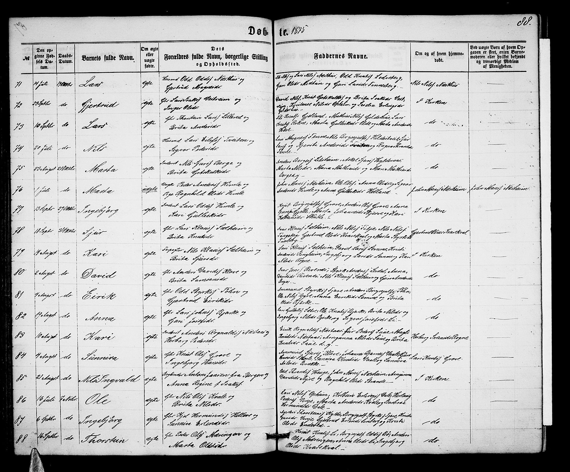 Voss sokneprestembete, AV/SAB-A-79001/H/Hab: Parish register (copy) no. B 2, 1863-1878, p. 88
