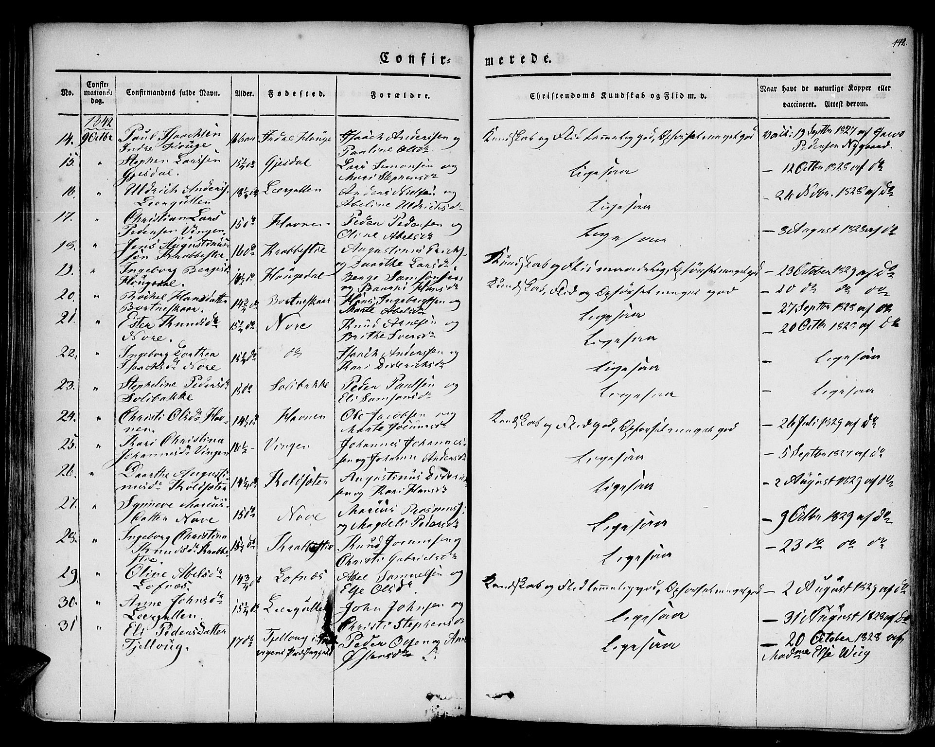 Davik sokneprestembete, AV/SAB-A-79701/H/Haa/Haaa/L0004: Parish register (official) no. A 4, 1830-1849, p. 142