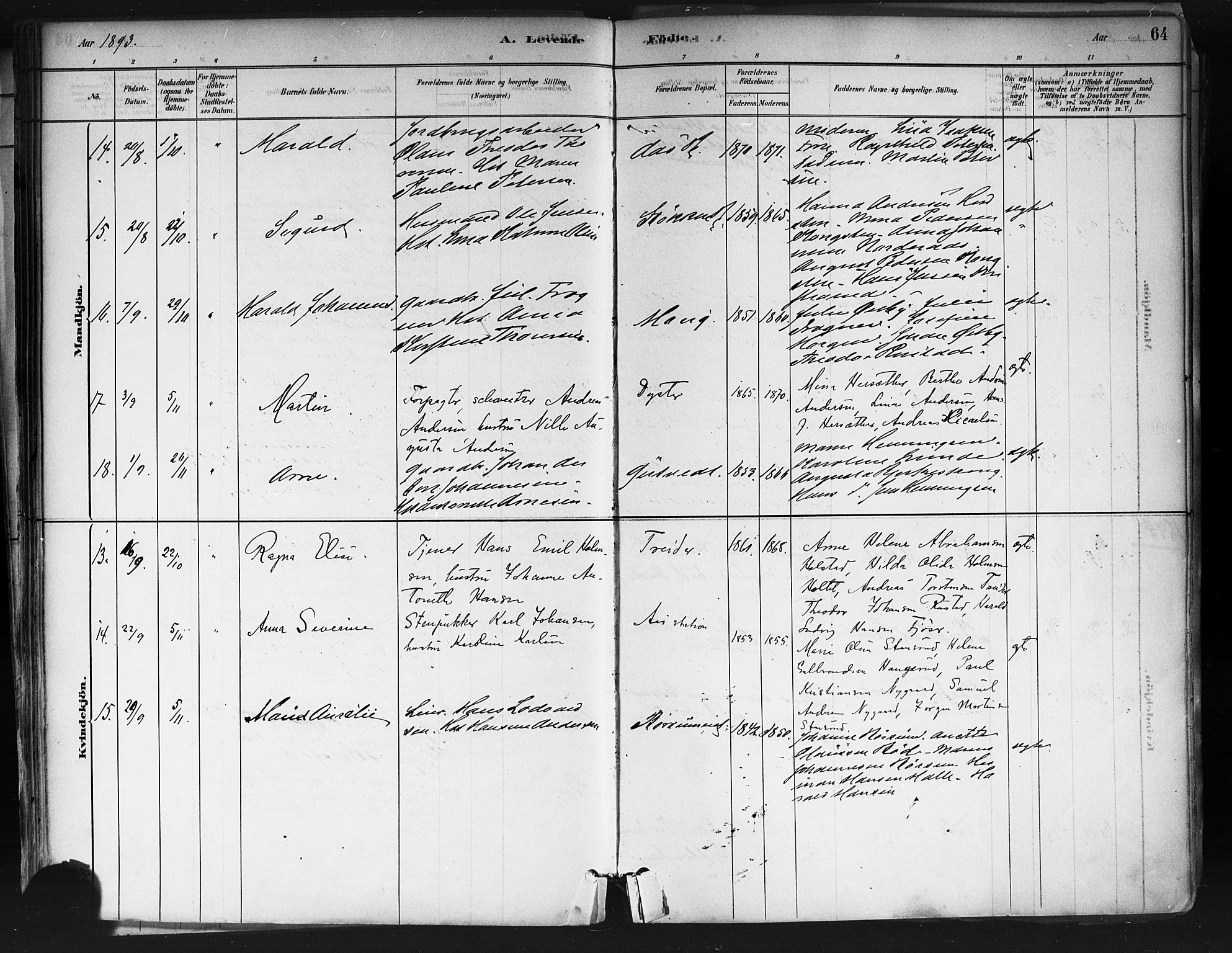 Ås prestekontor Kirkebøker, SAO/A-10894/F/Fa/L0009: Parish register (official) no. I 9, 1881-1900, p. 64