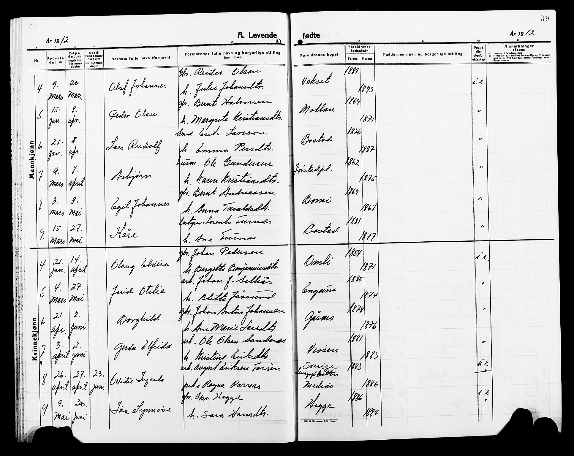 Ministerialprotokoller, klokkerbøker og fødselsregistre - Nord-Trøndelag, SAT/A-1458/749/L0488: Parish register (official) no. 749D04, 1903-1915, p. 39