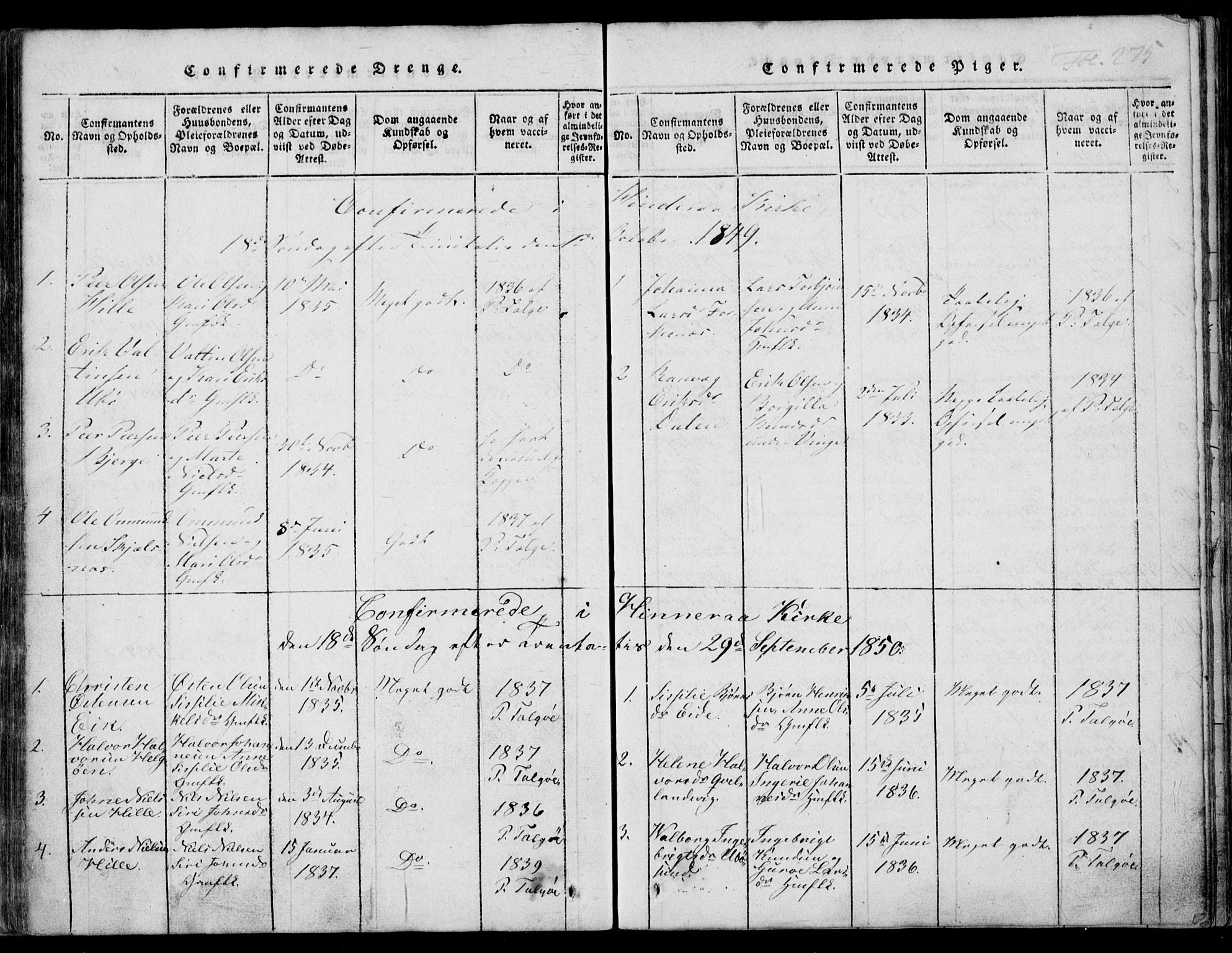 Nedstrand sokneprestkontor, AV/SAST-A-101841/01/IV: Parish register (official) no. A 7, 1816-1870, p. 275