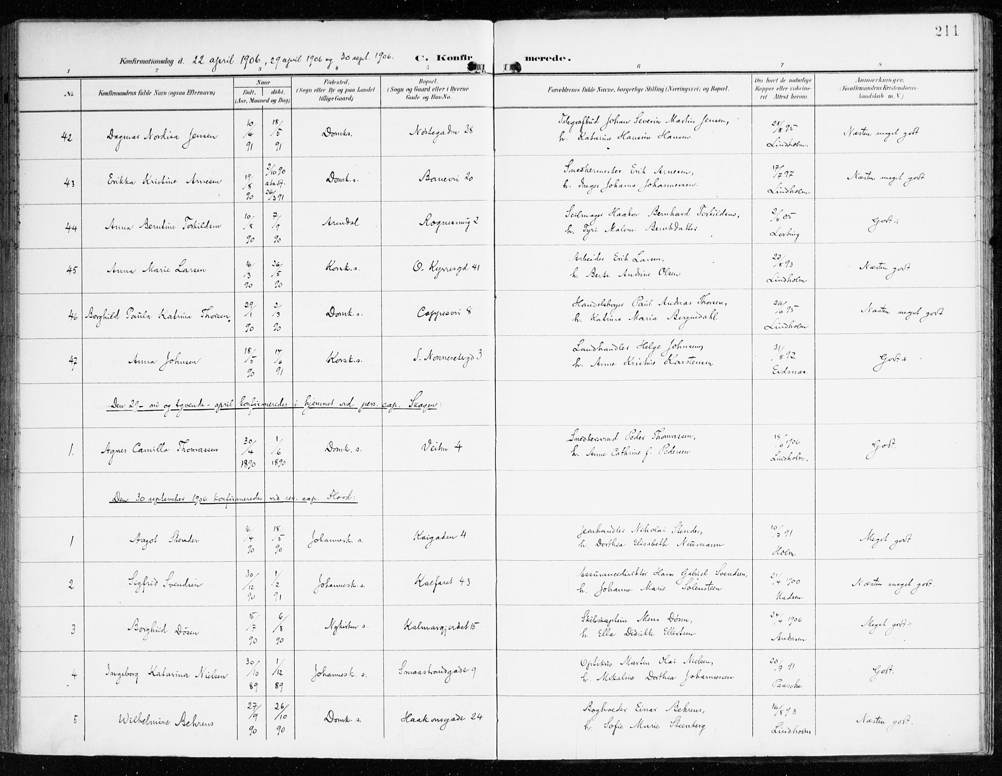 Domkirken sokneprestembete, AV/SAB-A-74801/H/Haa/L0031: Parish register (official) no. C 6, 1898-1915, p. 211