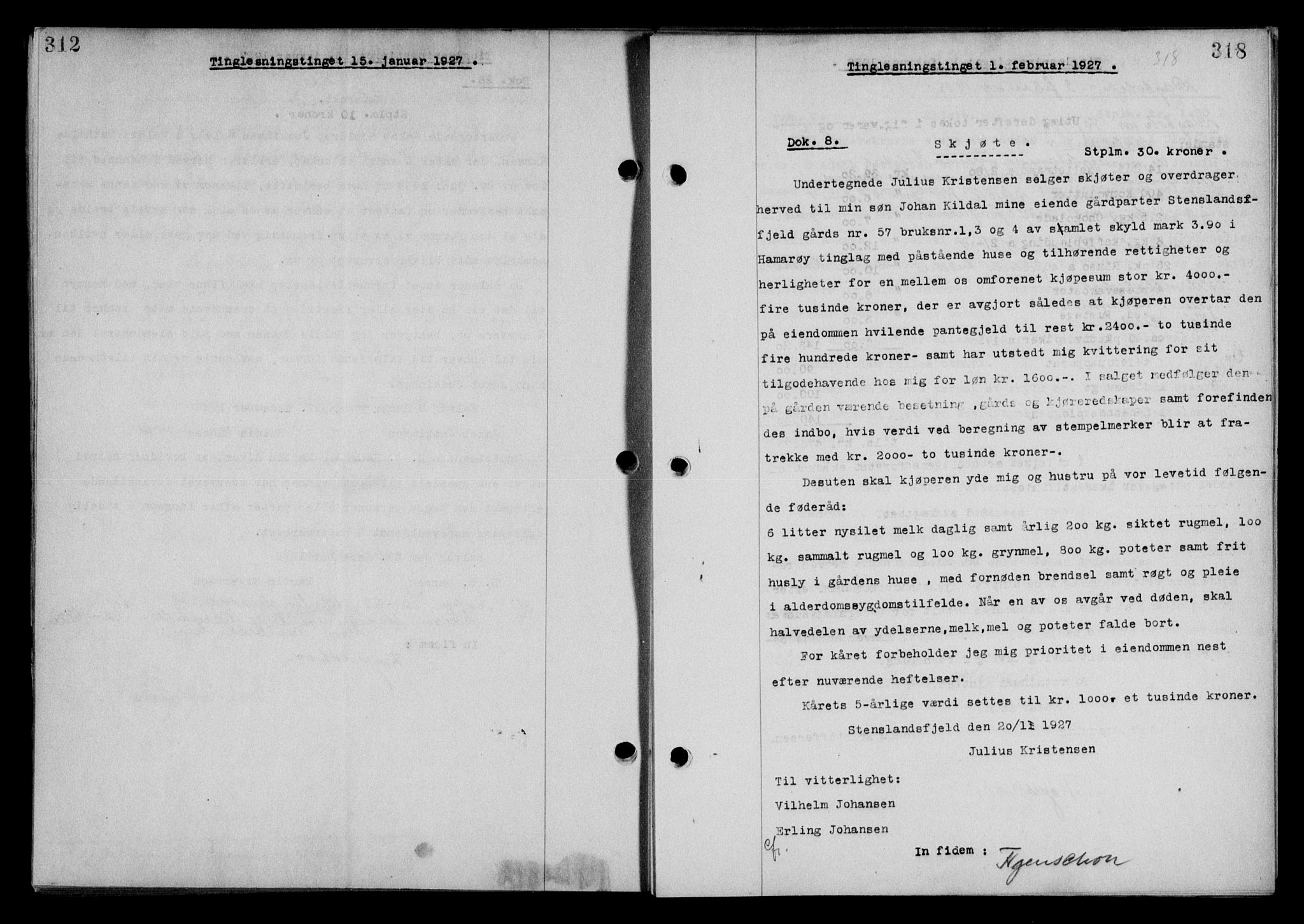Steigen og Ofoten sorenskriveri, SAT/A-0030/1/2/2C/L0014: Mortgage book no. 13 og 15, 1926-1927, Deed date: 01.02.1927