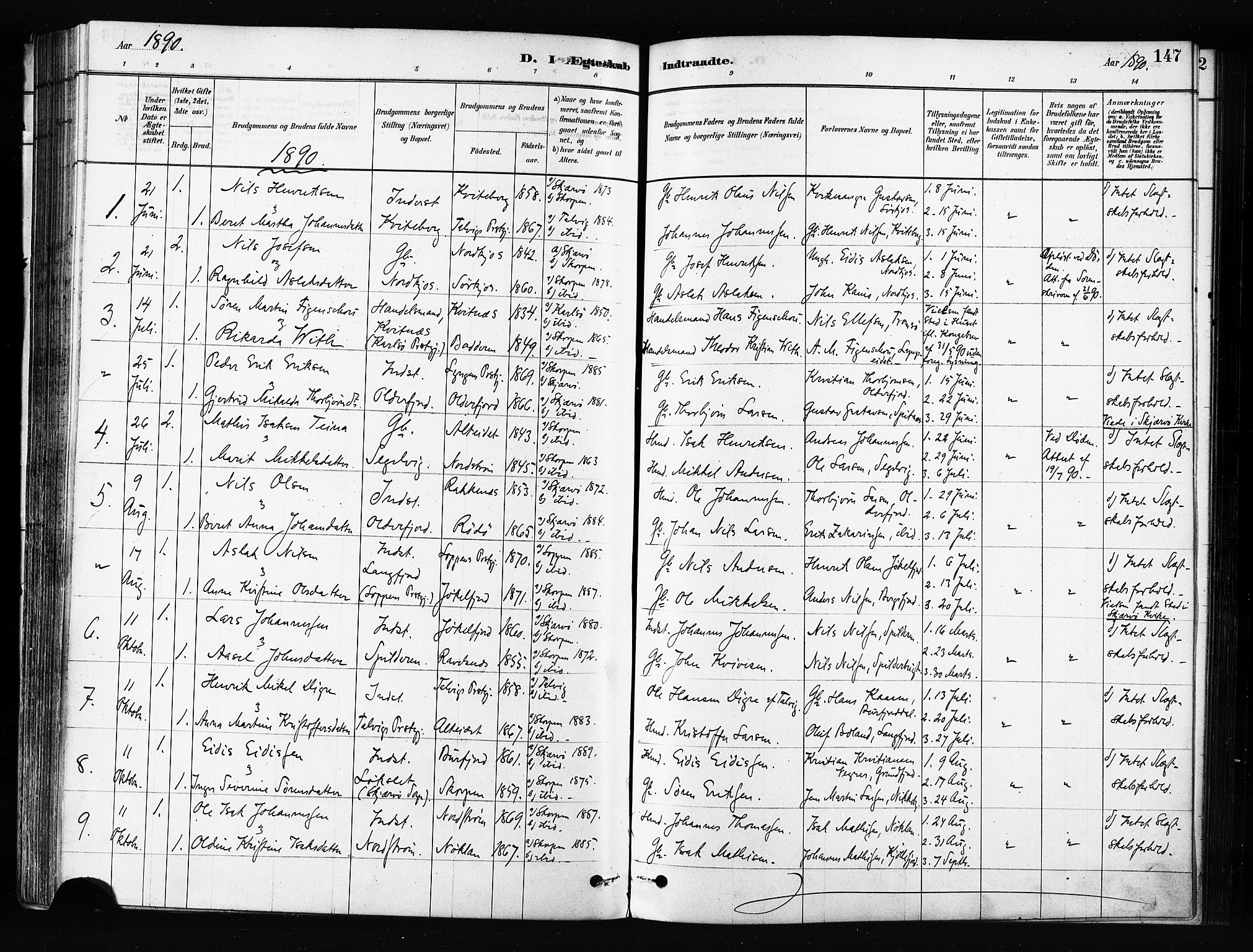 Skjervøy sokneprestkontor, AV/SATØ-S-1300/H/Ha/Haa/L0012kirke: Parish register (official) no. 12, 1878-1891, p. 147