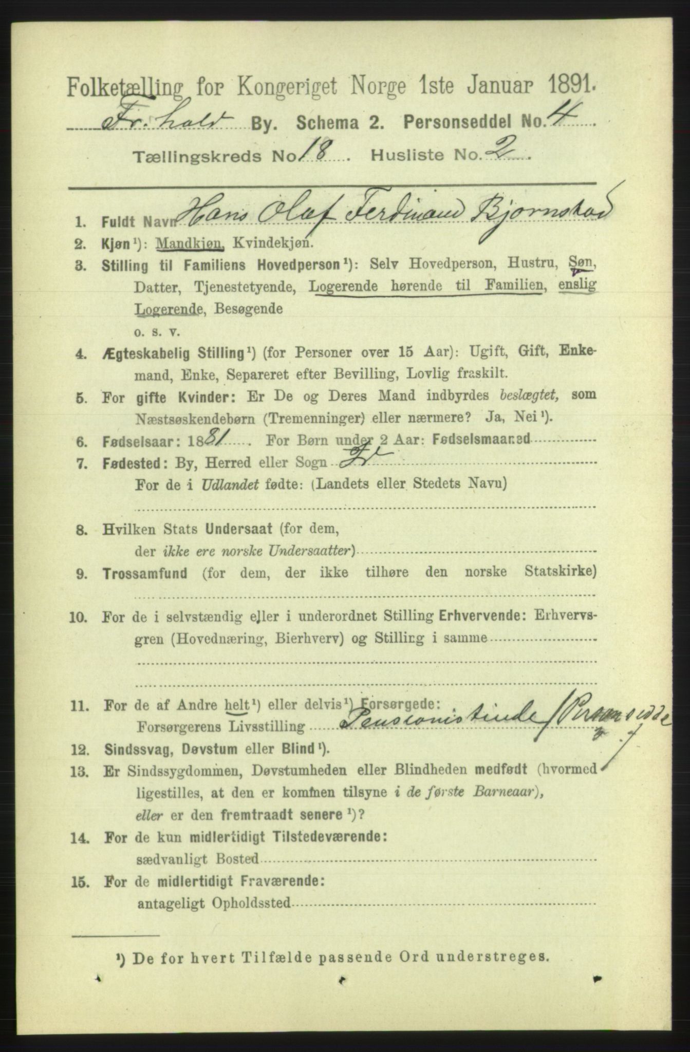 RA, 1891 census for 0101 Fredrikshald, 1891, p. 11373