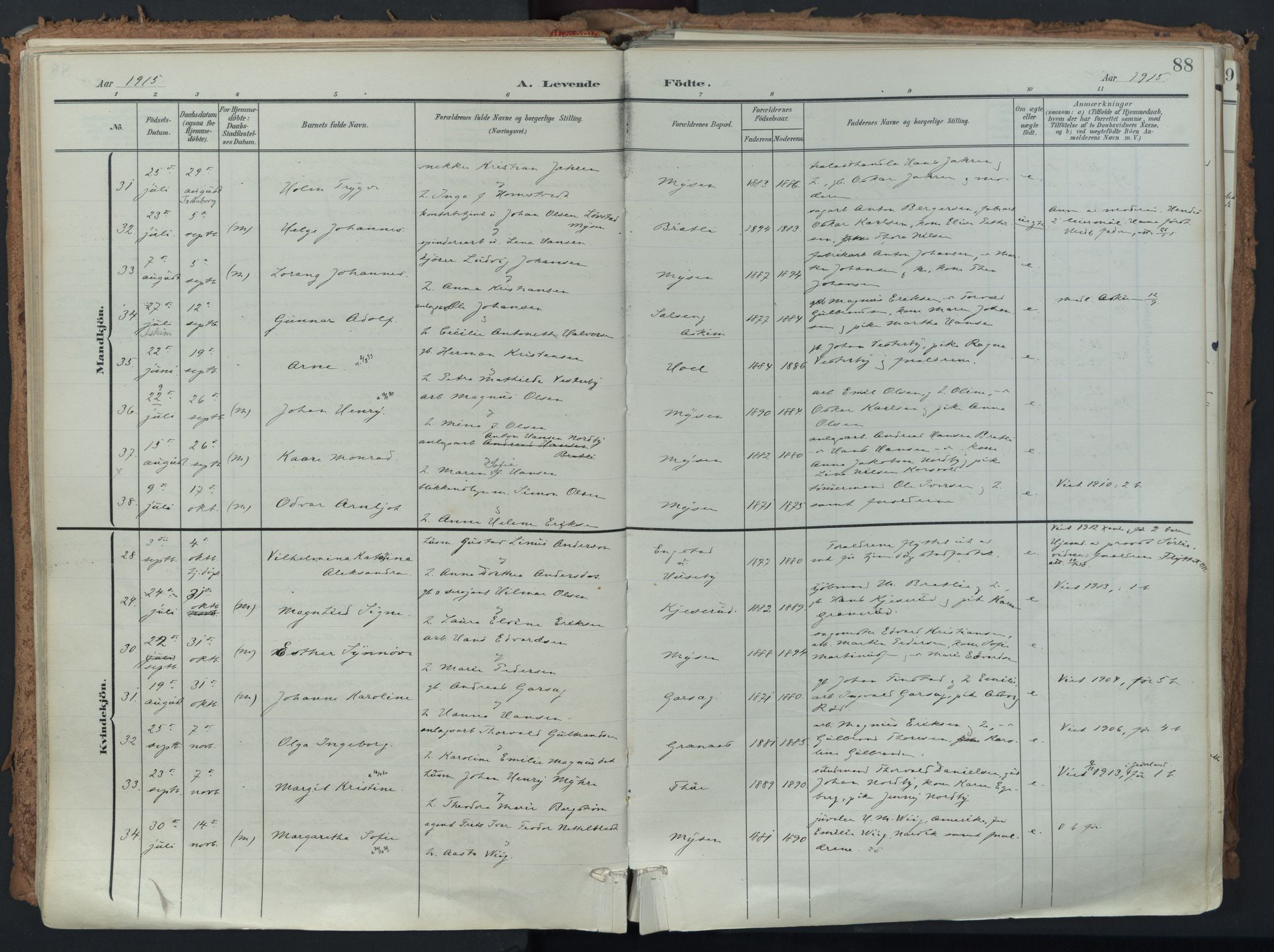 Eidsberg prestekontor Kirkebøker, AV/SAO-A-10905/F/Fa/L0014: Parish register (official) no. I 14, 1902-1919, p. 88