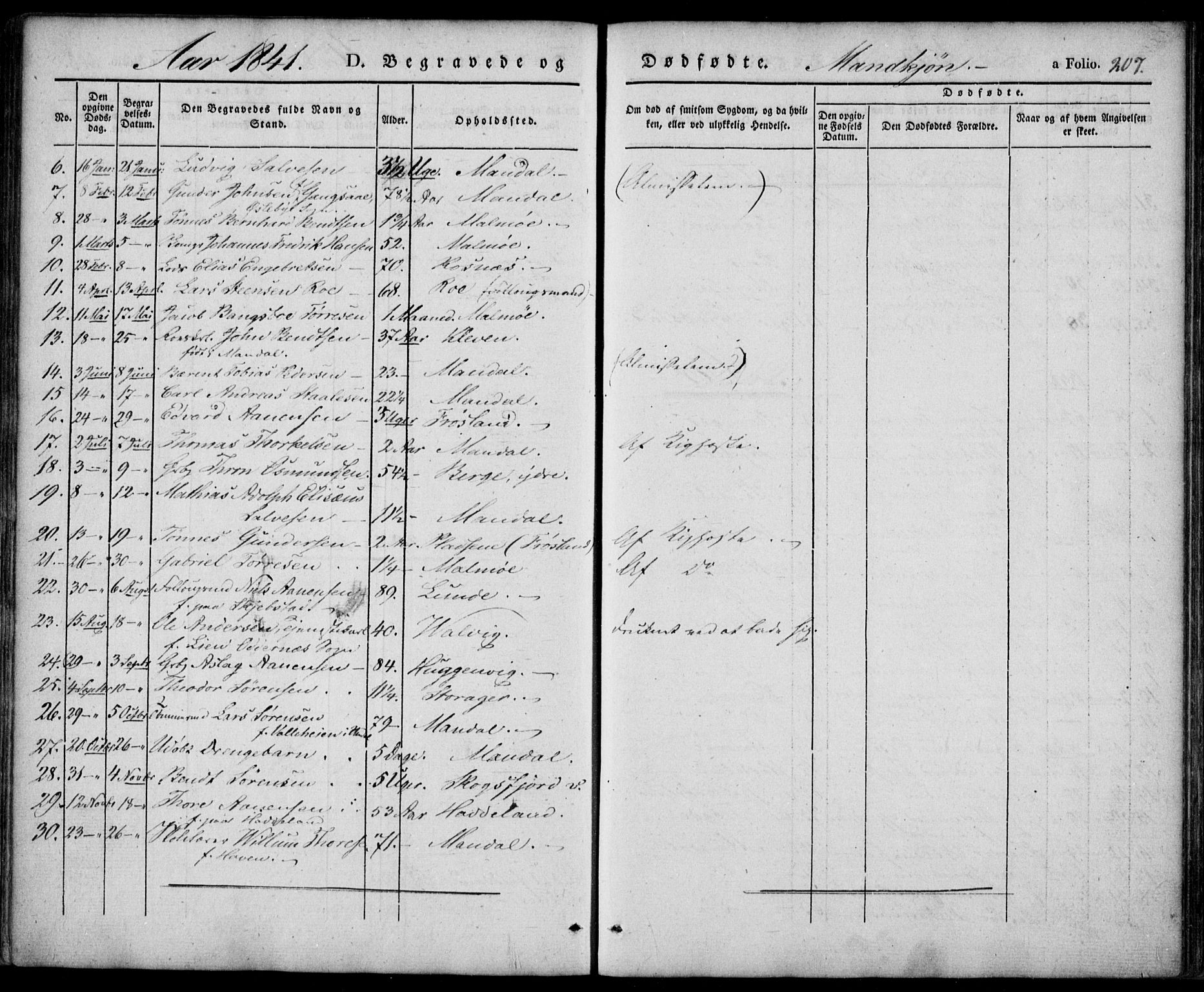 Mandal sokneprestkontor, SAK/1111-0030/F/Fa/Faa/L0012: Parish register (official) no. A 12, 1840-1847, p. 207