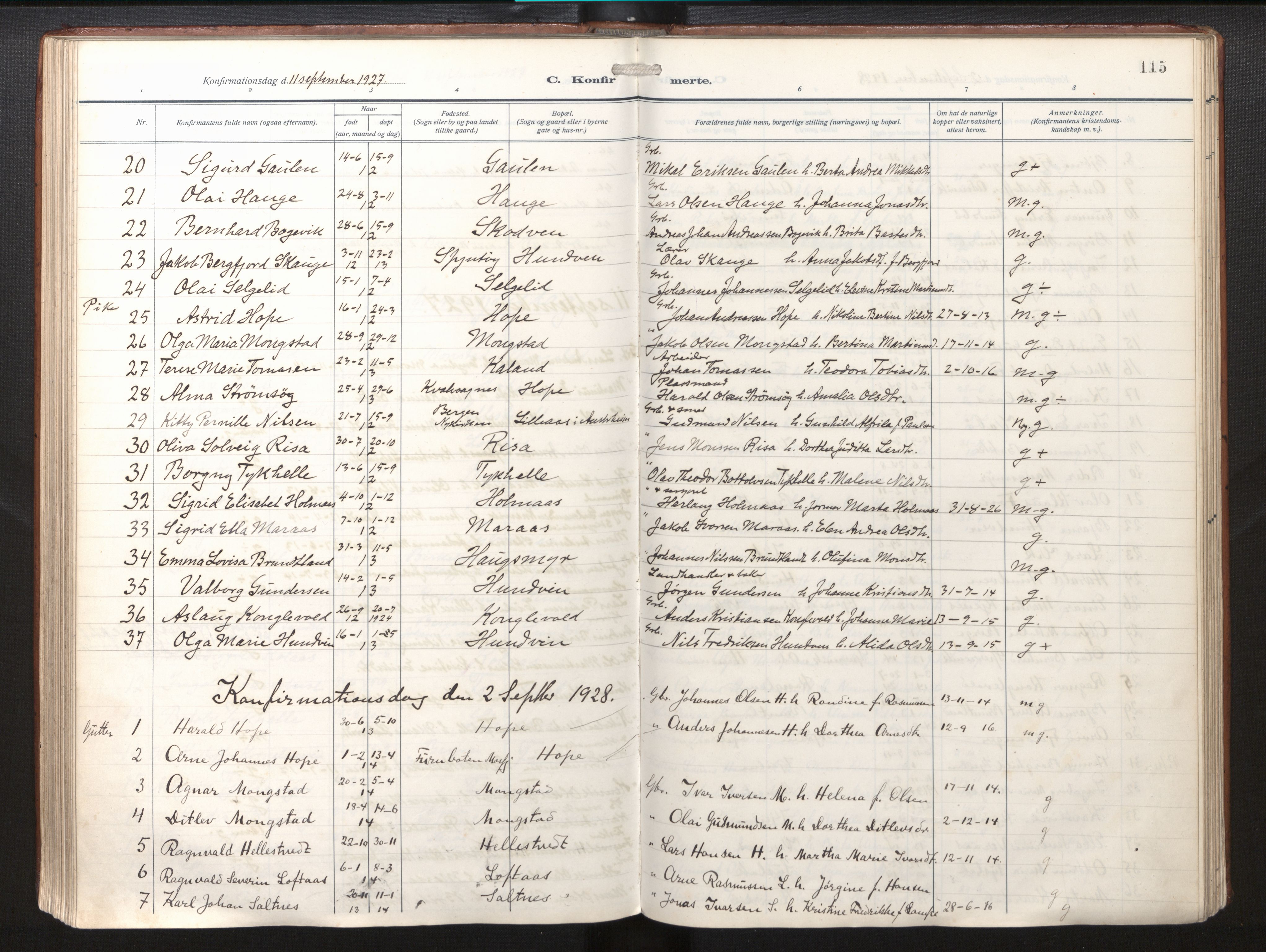 Lindås Sokneprestembete, AV/SAB-A-76701/H/Haa/Haab/L0003: Parish register (official) no. B 3, 1912-1929, p. 115