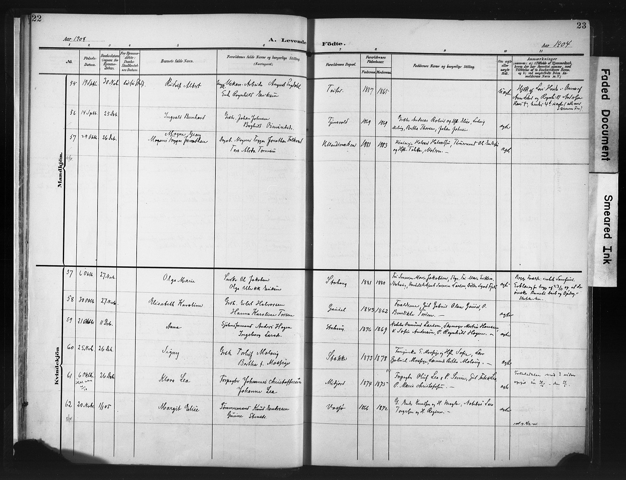 Hetland sokneprestkontor, SAST/A-101826/30/30BA/L0013: Parish register (official) no. A 13, 1904-1918, p. 22-23