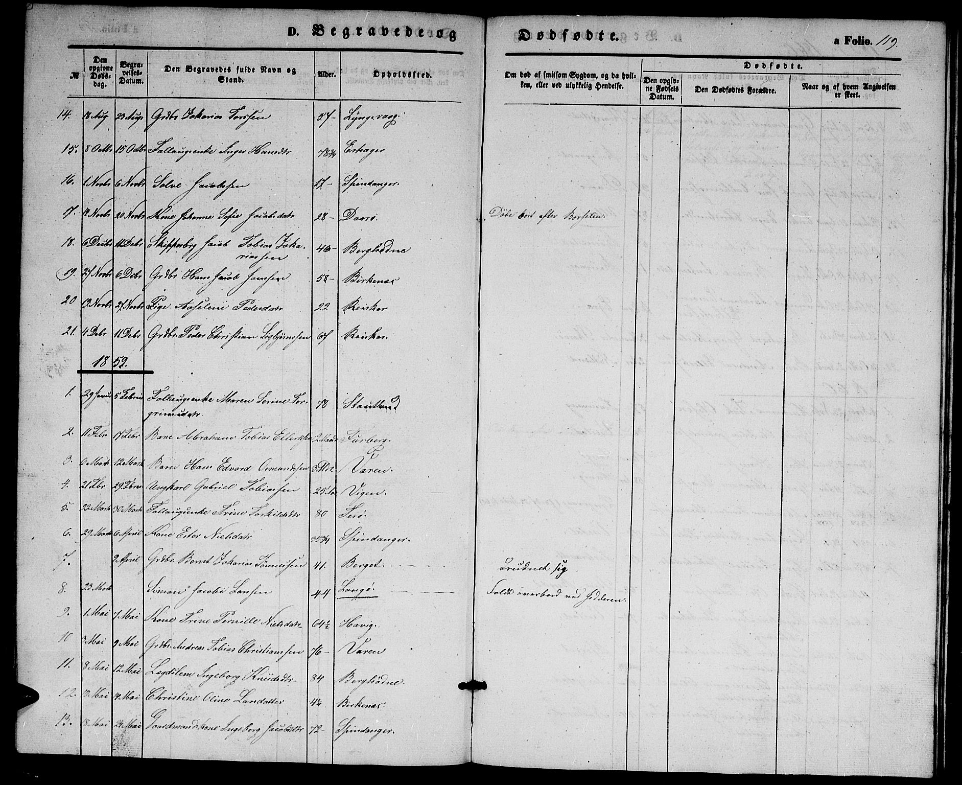 Herad sokneprestkontor, SAK/1111-0018/F/Fb/Fbb/L0002: Parish register (copy) no. B 2, 1853-1871, p. 119