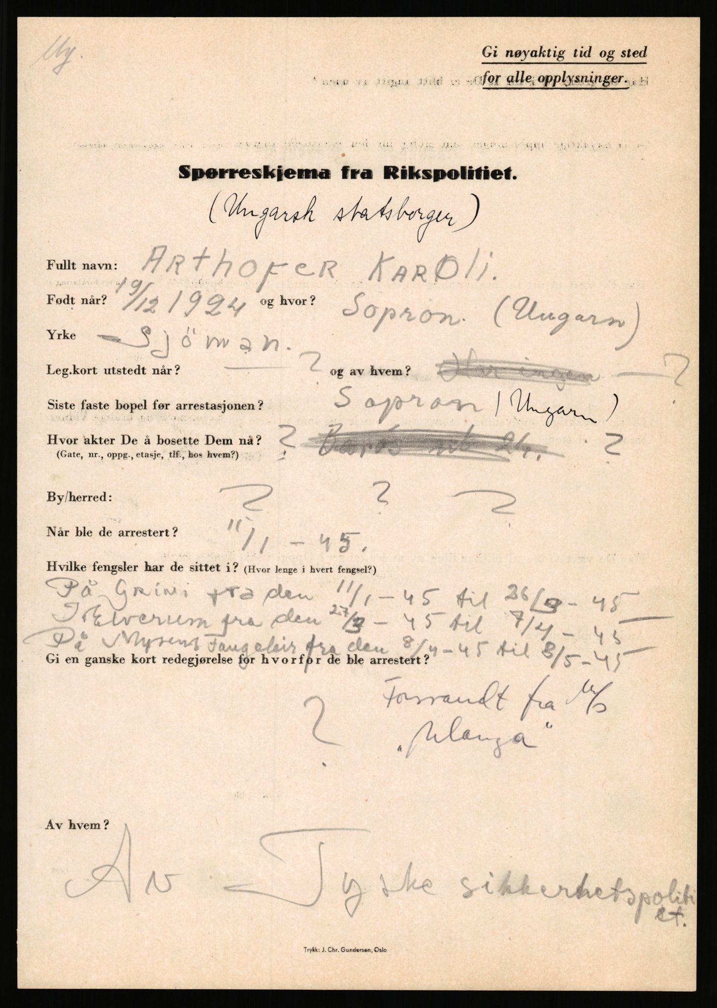 Rikspolitisjefen, AV/RA-S-1560/L/L0009: Karlsen, Aksel Emanuel - Kristiansen, Øivind Vetre, 1940-1945, p. 165