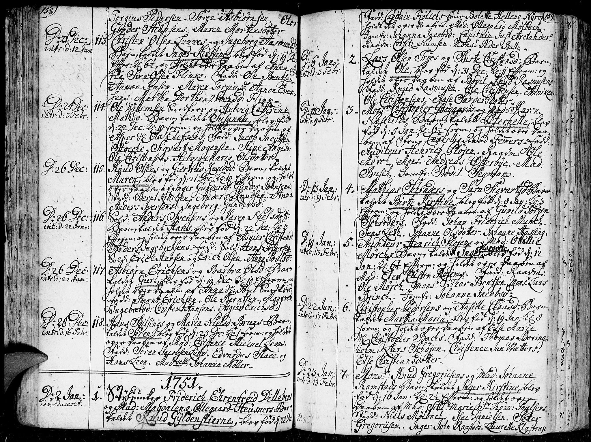 Kristiansand domprosti, SAK/1112-0006/F/Fa/L0001: Parish register (official) no. A 1, 1734-1793, p. 158-159