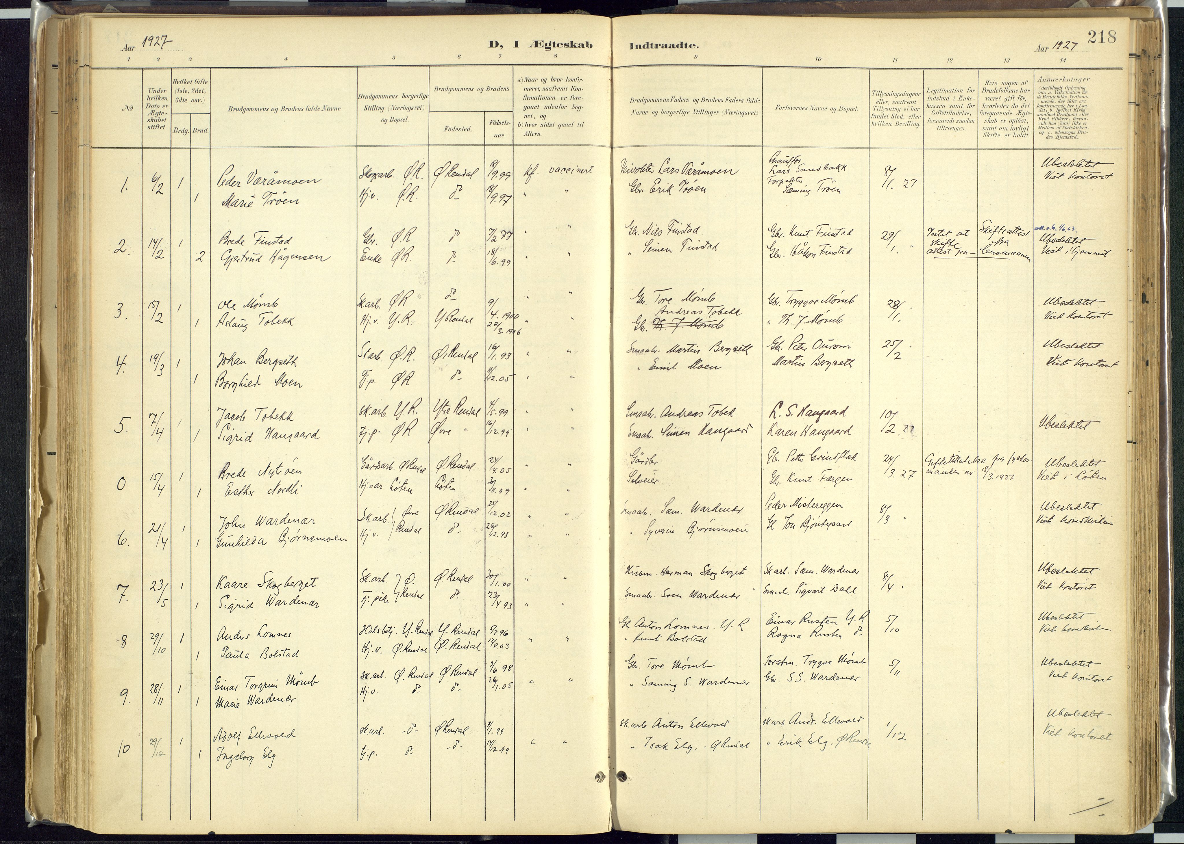 Rendalen prestekontor, SAH/PREST-054/H/Ha/Haa/L0012: Parish register (official) no. 12, 1901-1928, p. 218